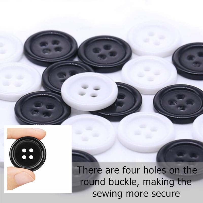Kastetards 160 Pcs round Sewing Buttons,Black and White Round-Sewn Buttons, Five Sizes,1 Independent Compartment Storage Box, DIY Craft, Suitable for Shirts, Overcoats, Trousers, Clothing Craft
