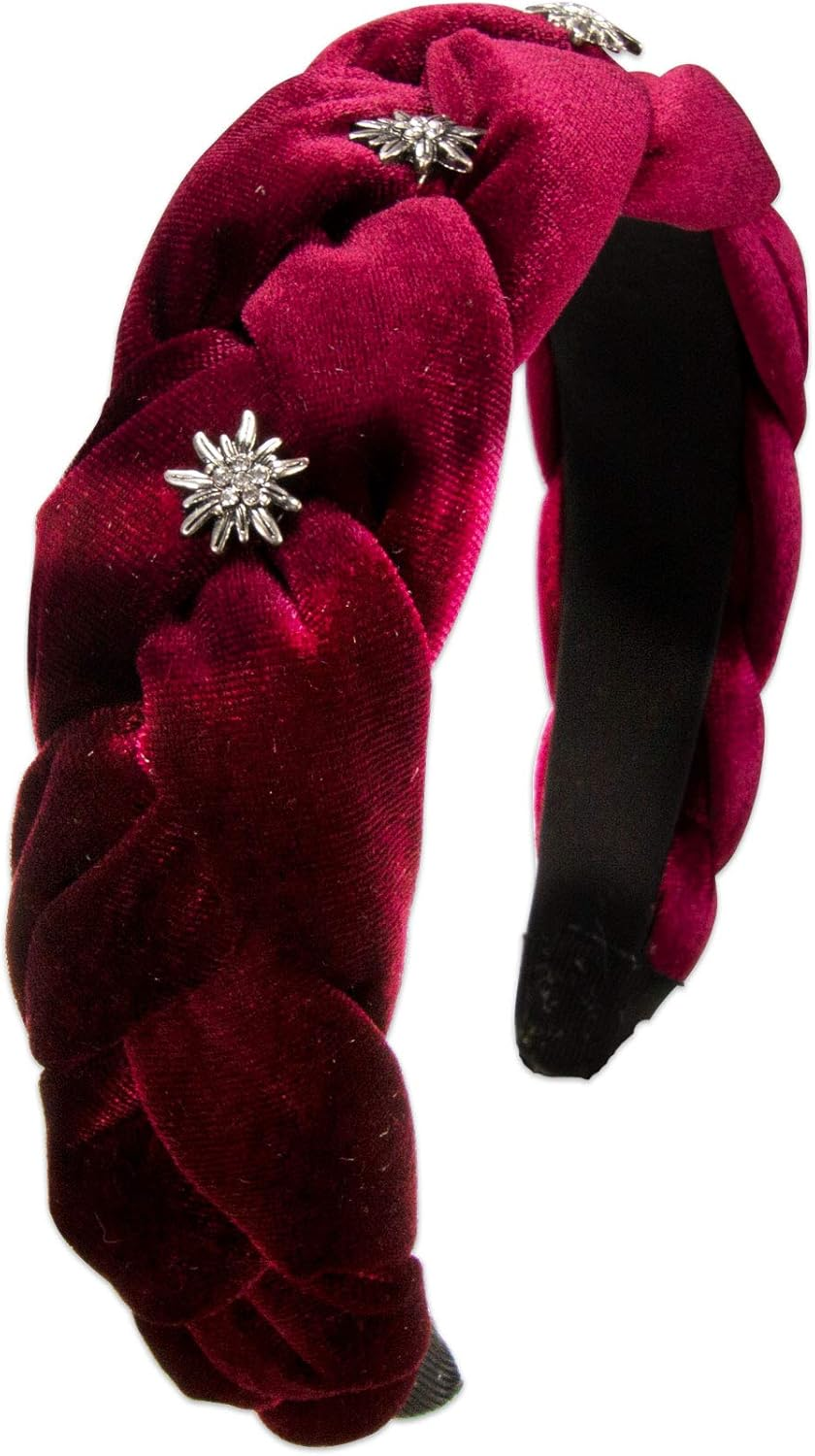 Alpenfl&uuml;stern Costume Headband Velvet Braided Look & Rhinestone Edelweiss - Women'S Hair Accessories Non-Slip Headband Braided for Dirndl (In Traditional Colours) ADV129 (Sage Green)