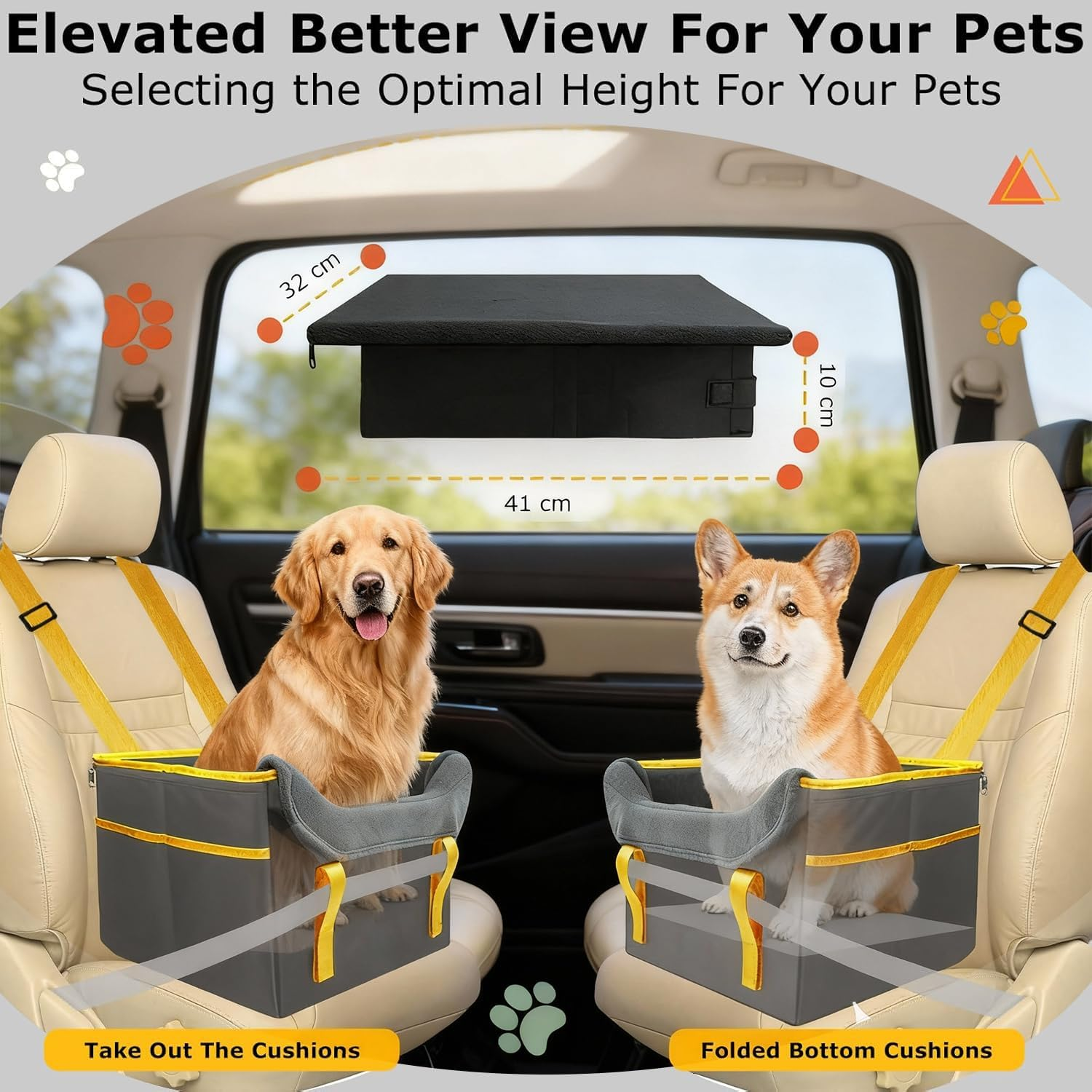 Dog Car Seat for Small Dogs, Fuzzy Dog Car Seat up to 25Lbs Stable, Waterproof, Foldable with Clip-On Safety Leash, Pet Booster Seat Suitable for Front and Rear Seats image number 5