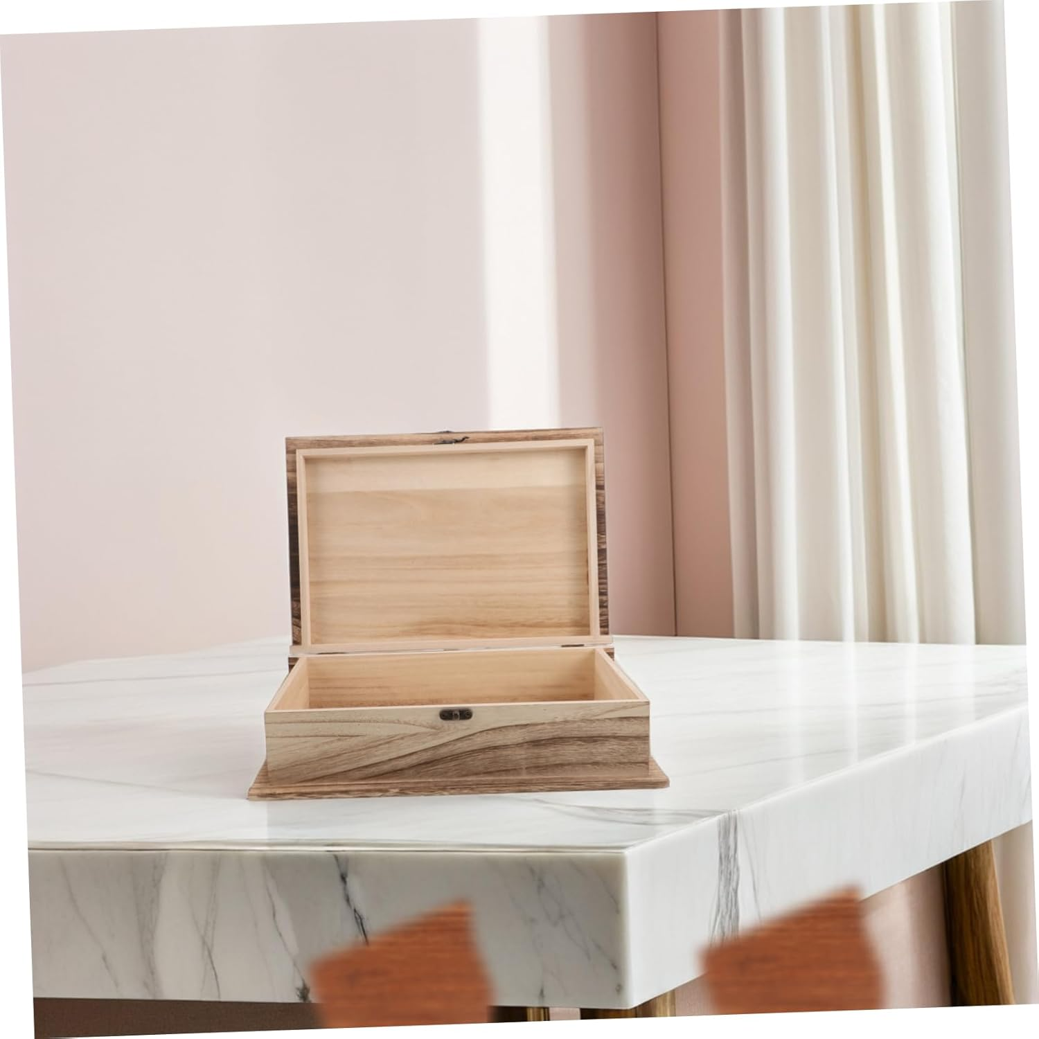 Vintage Large Wooden Storage Box Hinged Lid and Clasp Lock Rectangular Keepsake Memorial Box for Home Organization and Memory Storage image number 2