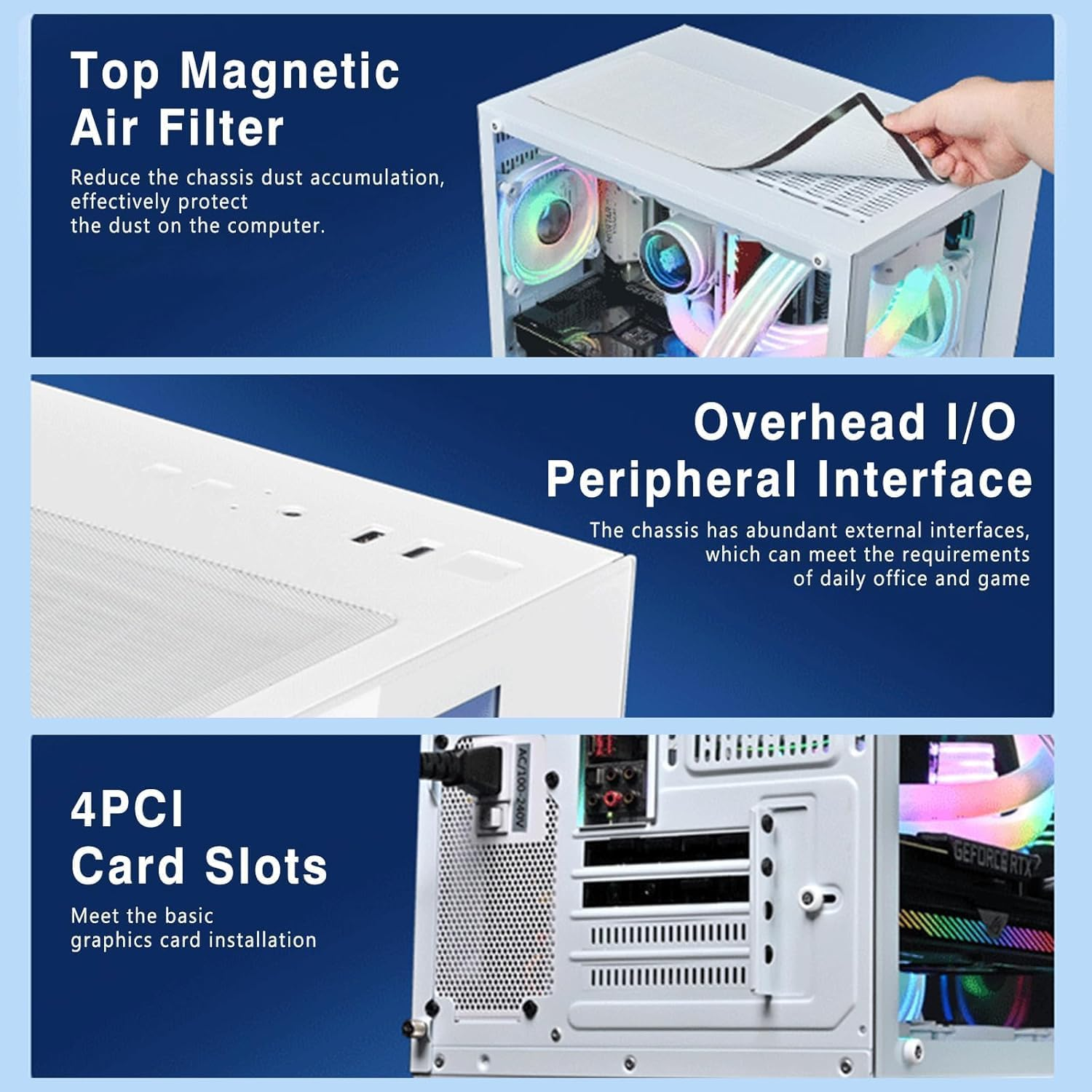 LIODUX MATX Gaming Computer Case, PC Case with Dual Chamber Panoramic Tempered Glass, 360Mm Radiator Support, High-Airflow Dual-Chamber Computer Tower Case - without Fans (White) image number 3