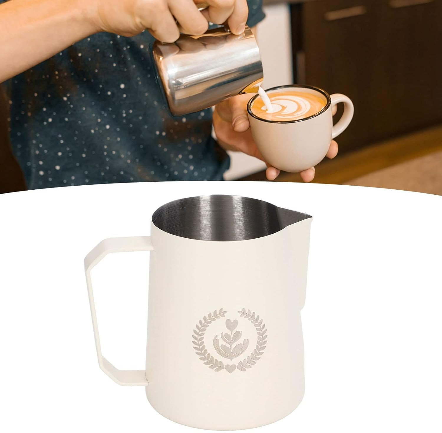 Milk Frothing Pitcher, Milk Frothing Pitcher Stainless Steel, 450Ml Milk Frother Pitcher, Coffee Milk Frothing Cup, for Making Coffee (14) - Matte Beige image number 5