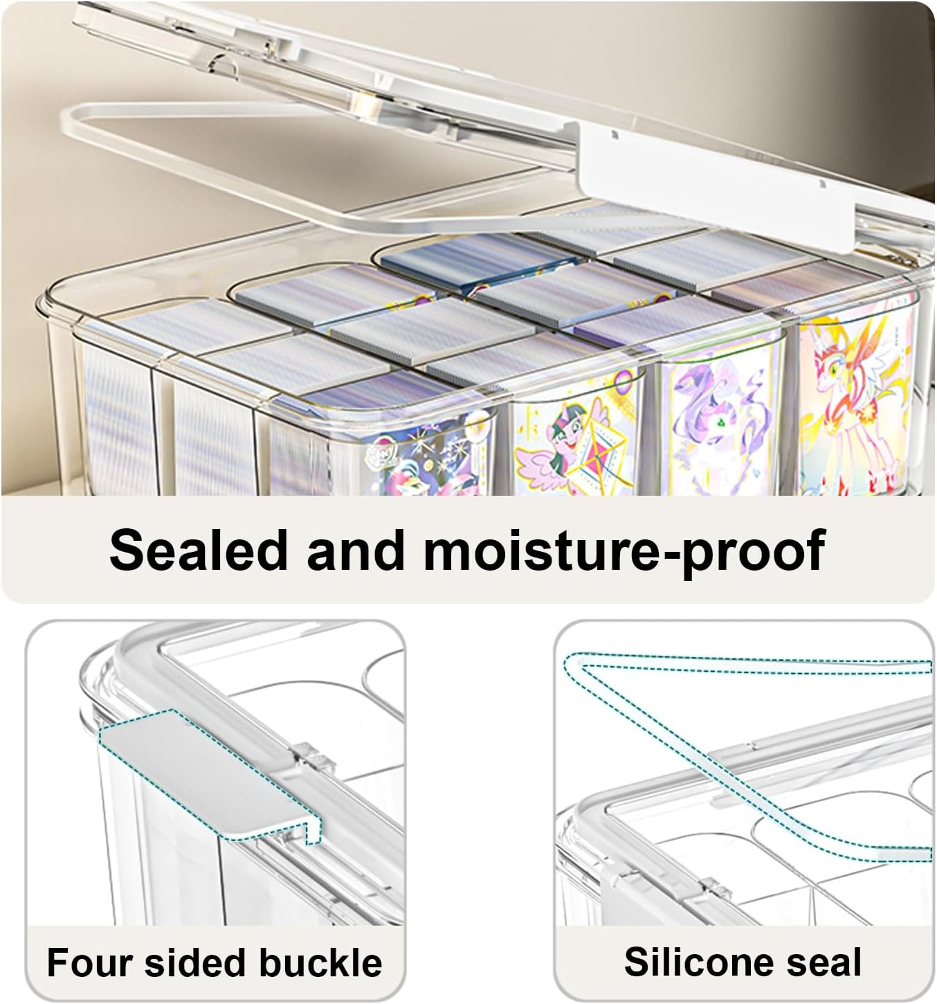 REASOR Transparent Trading Card Storage Box&ndash;Holds 1800+ Game & Collector Cards | 12 Compartments with 4 Removable Dividers | Multi-Purpose Case for Home, Office & Desk Organisation image number 2