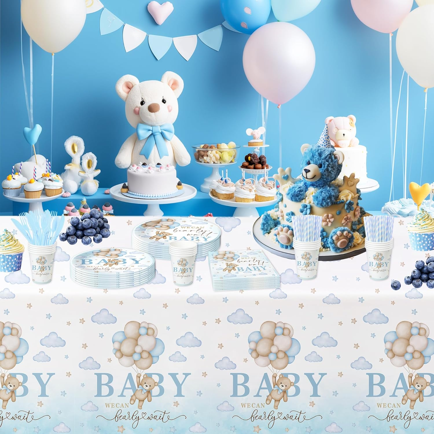 Suhelkit Blue Bear Baby Shower Party Plate, Napkins, Cup and Cutlery Set image number 3