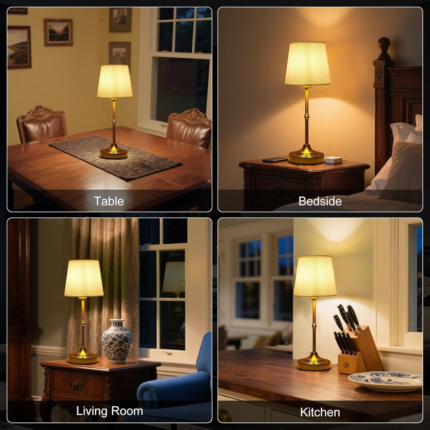 Rechargeable Cordless Table Lamp 5200Mah - 3 Brightness Touch Dimmable Gold Lamp with Fabric Lampshade (40Cm) | Perfect for Nightstand, Bedroom, Kitchen, Living Room (2) image number 4