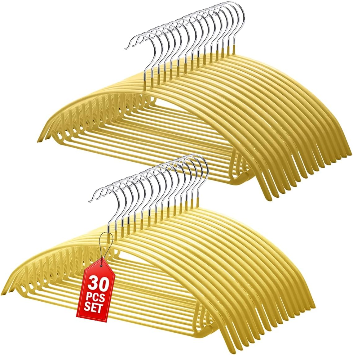 Vivva 30Pcs No Bump Rounded Clothes Hangers Metal Coat Hangers with Soft Non-Slip PVC Coated, Dress Suit Coat Jacket Sweater Pants,Space Saving Heavy Duty Durable Hanger, No Shoulder Bumps(Black)