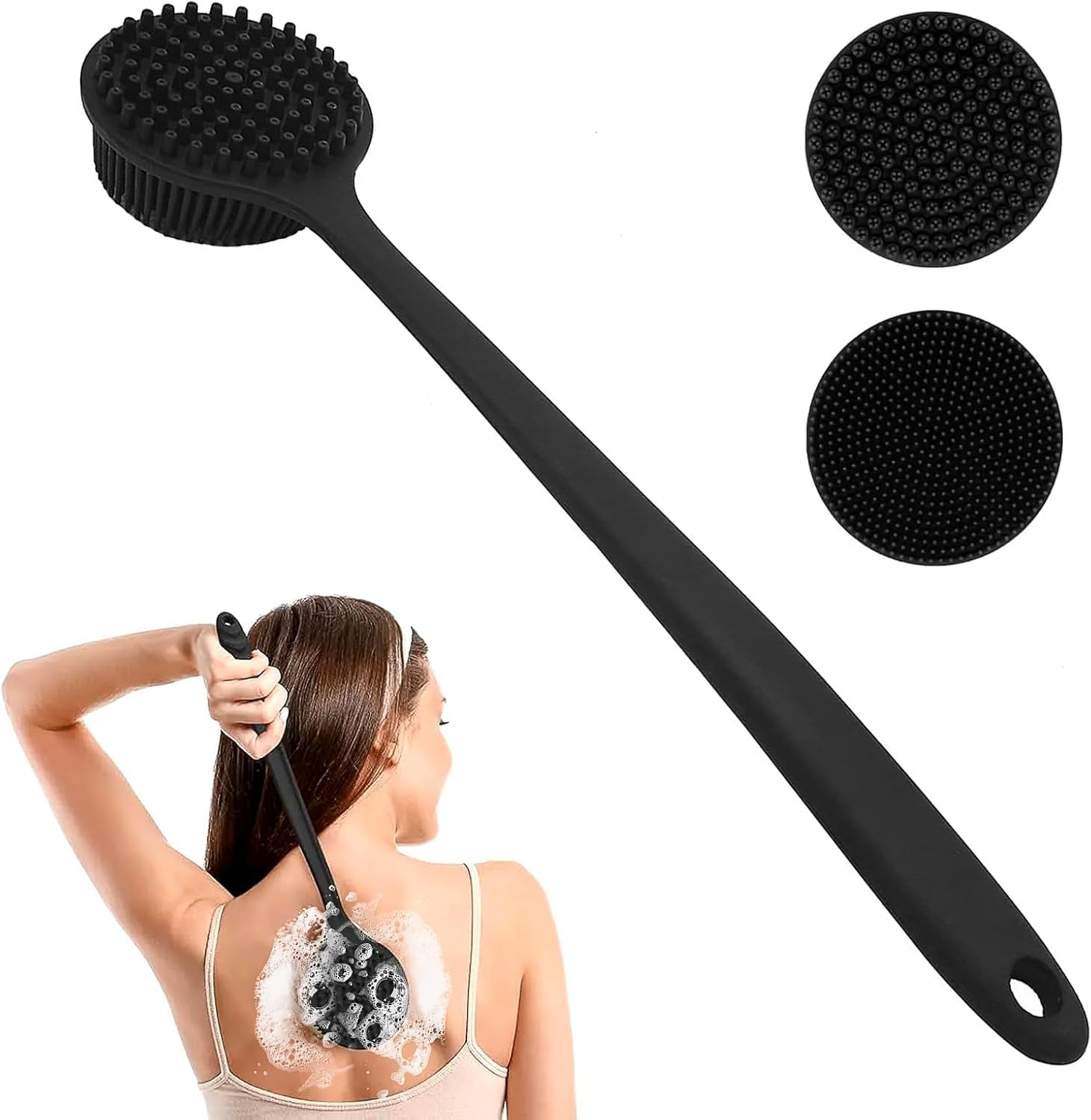 Silicone Back Scrubber for Shower 15In Long Handle Body Brush 2-Sided Exfoliating & Massage Brush Creates Rich Foam Long Handle Back Scrubber for Men and Women