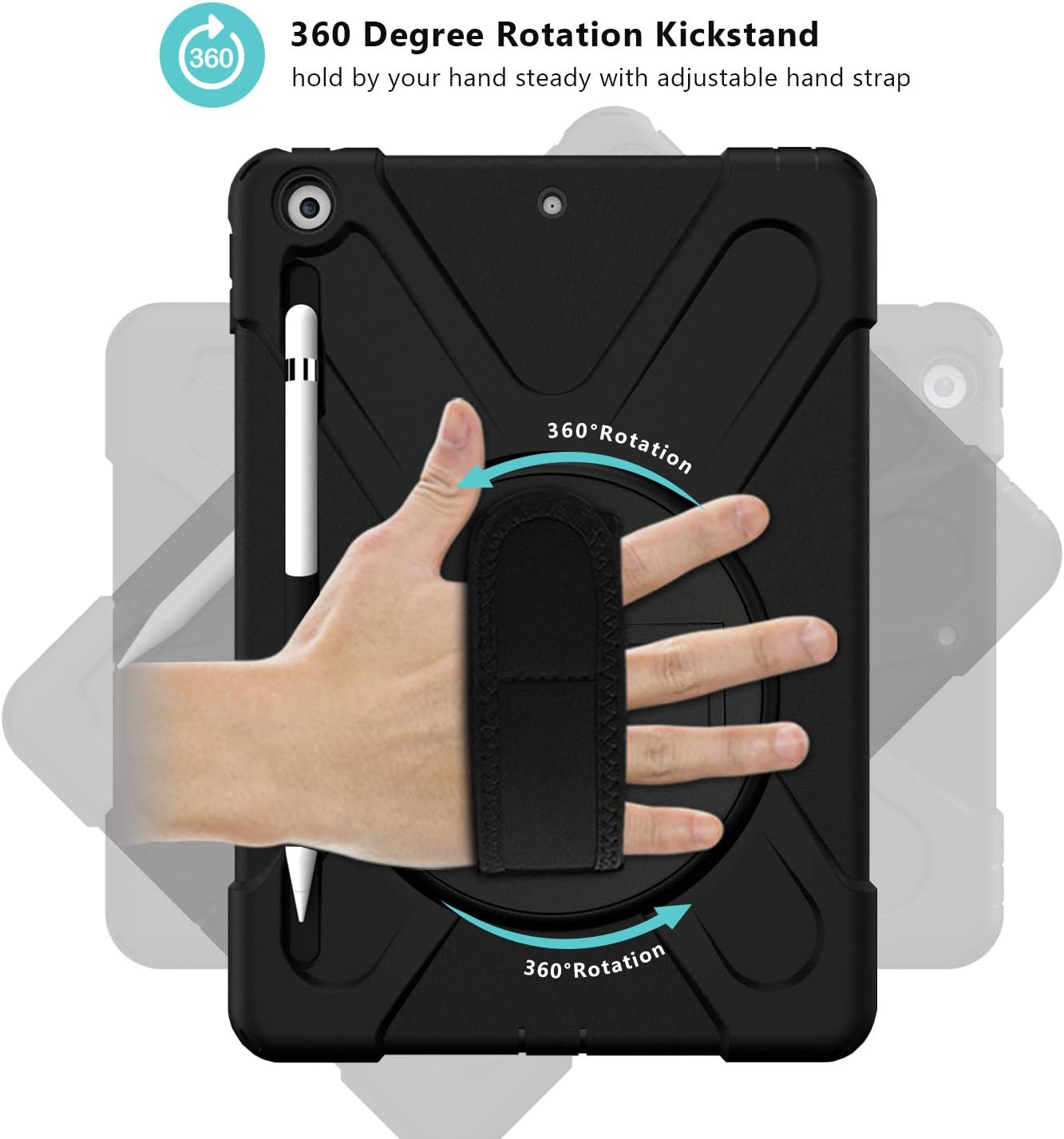 Procase Rugged Case for Ipad 9Th/ 8Th/ 7Th Generation 10.2" (2021/2020/2019), Heavy Duty Shockproof Protective Cover with Strap for Ipad 9/8/7 -Black - Moroccoblue image number 6