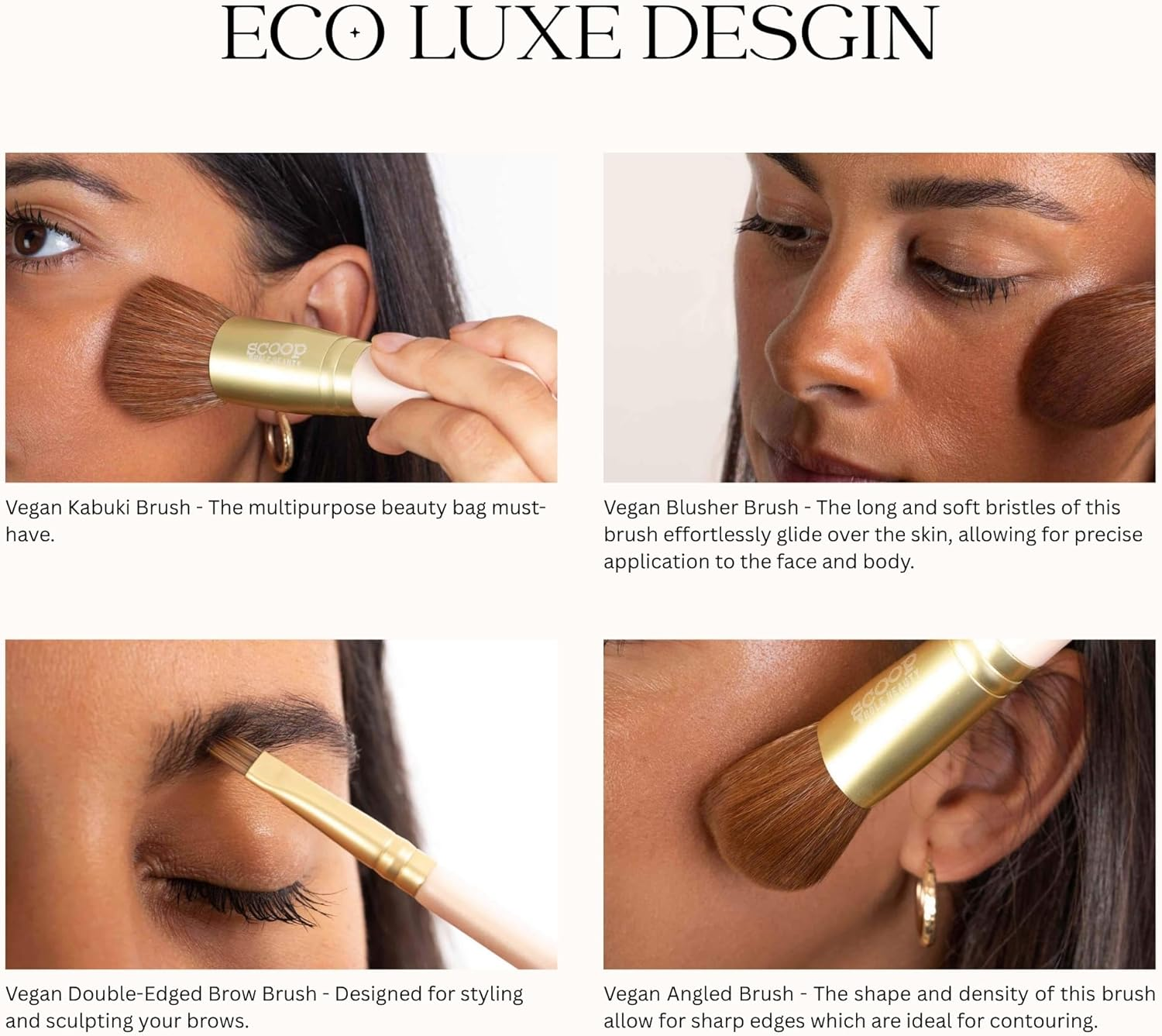 Scoop Whole Beauty Vegan 7 Piece Brush Set | Ultra-Soft Synthetic Bristles with Sustainable Wood Handles | Includes 7 Premium Brushes + Rollable Canvas Travel Bag | Vegan, Cruelty-Free, Eco-Friendly | 185G image number 4