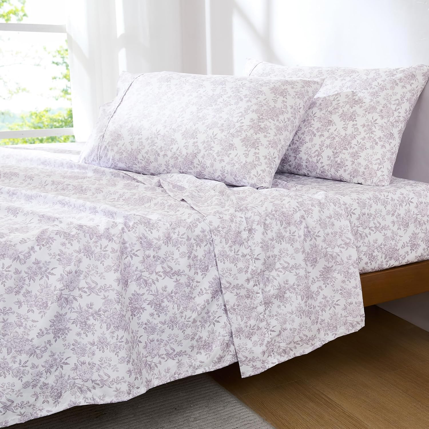 Lush Decor Peony Toile Sheet Set 6 Piece Set Queen Mauve - Floral Sheets - Flower Bed Sheets - Purple Bedding - Coquette Decor image number 2