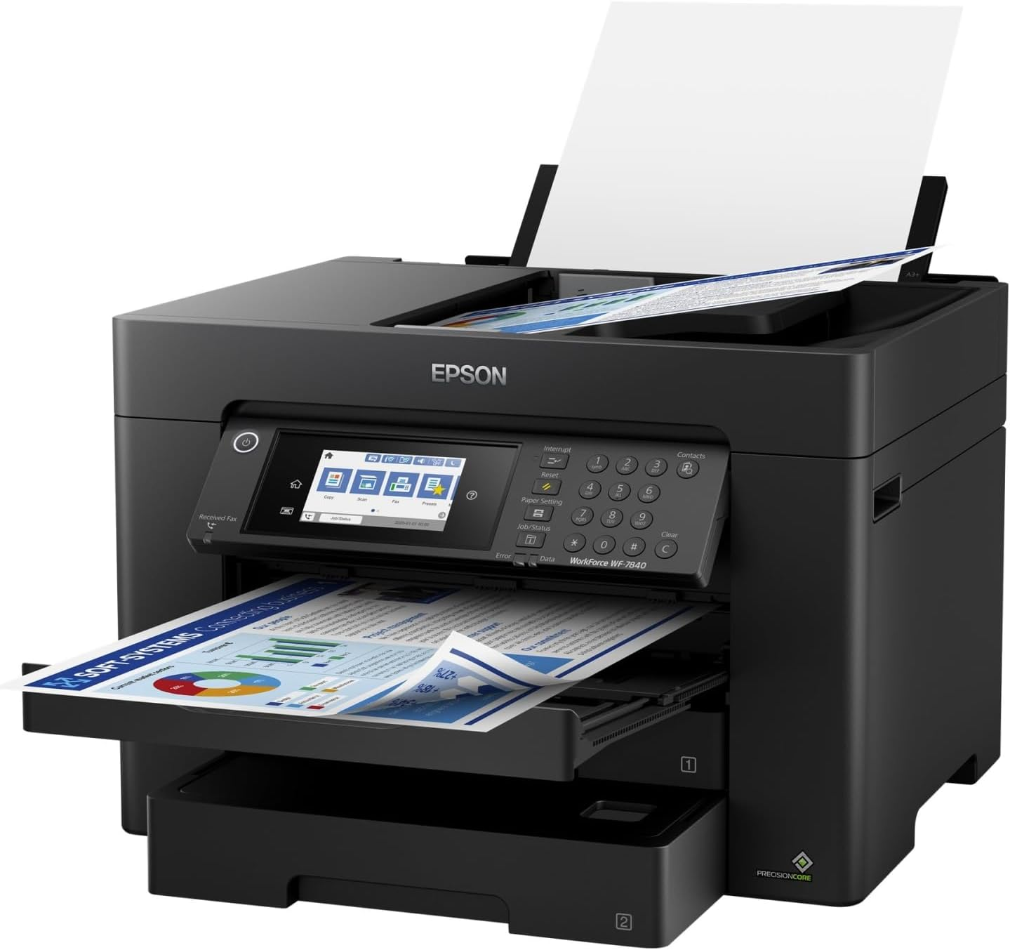 Epson Workforce Pro WF-7840 Wireless All-In-One Wide-Format Printer with Auto 2-Sided Print up to 13" X 19", Copy, Scan and Fax, 50-Page ADF, 500-Sheet Paper Capacity, Works with Alexa, Black, Large image number 3