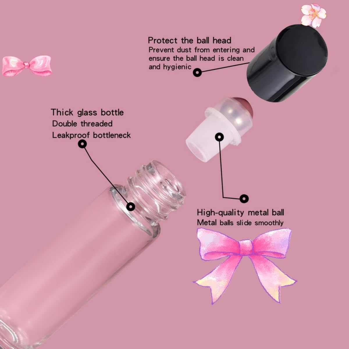20PCS Essential Oil Glass Roller Bottles,Ywbfove 10 Ml Leak-Proof Roller Bottle with Balls and Lids, Leak Proof Roll Bottles for Aromatherapy Facial Body Care, Travel Perfume Essential Oil image number 3