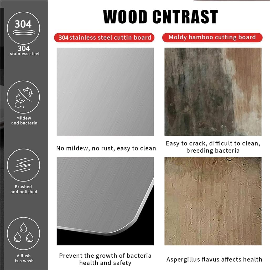 Goodern Titanium Cutting Board,Stainless Steel Double Sided Food-Grade Worktop Chopping Board with Hanging Hole,Non Stick Heavy Duty Metal Cutting Mat for Meat Vegetable Fruit Kitchen Home-L(28*39Cm) image number 1