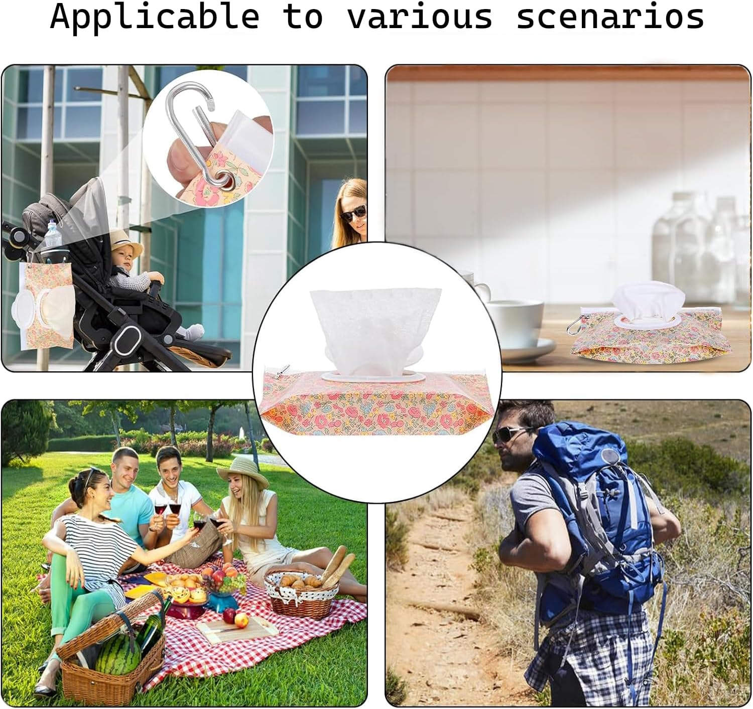 2 Pack Wipes Dispenser, Portable Reusable Wipes Holder Case, Refillable Wet Wipes Container for Travel Home Office, Keeps Wipes Fresh Lightweight Wet Wipes Bags image number 2