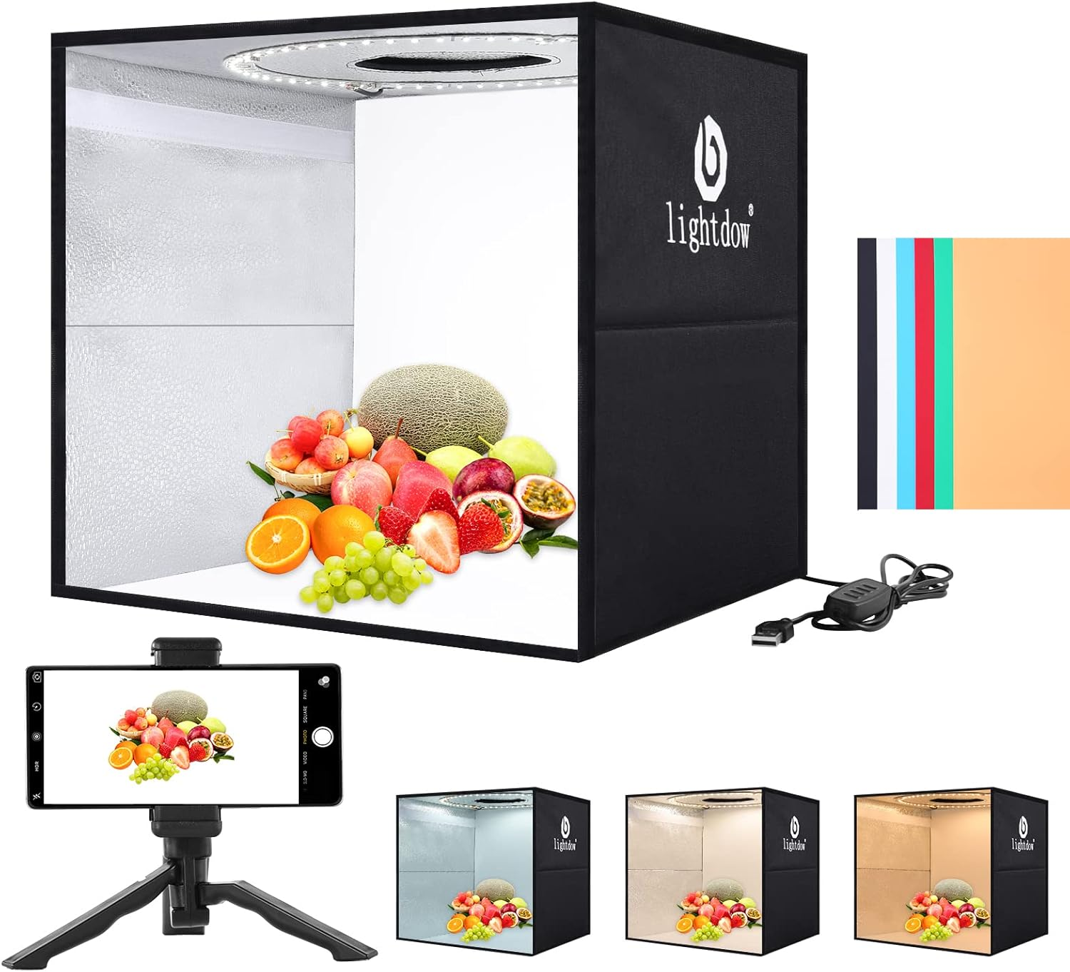 Lightdow 12"X12"X12" Photo Studio Light Box Photography with Desktop Tripod & 120 Leds (CRI>95), 6 Backdrops - Portable/Dimmable Folding Shooting Tents for Toys/Jewelry/Watches/Cosmetics image number 3