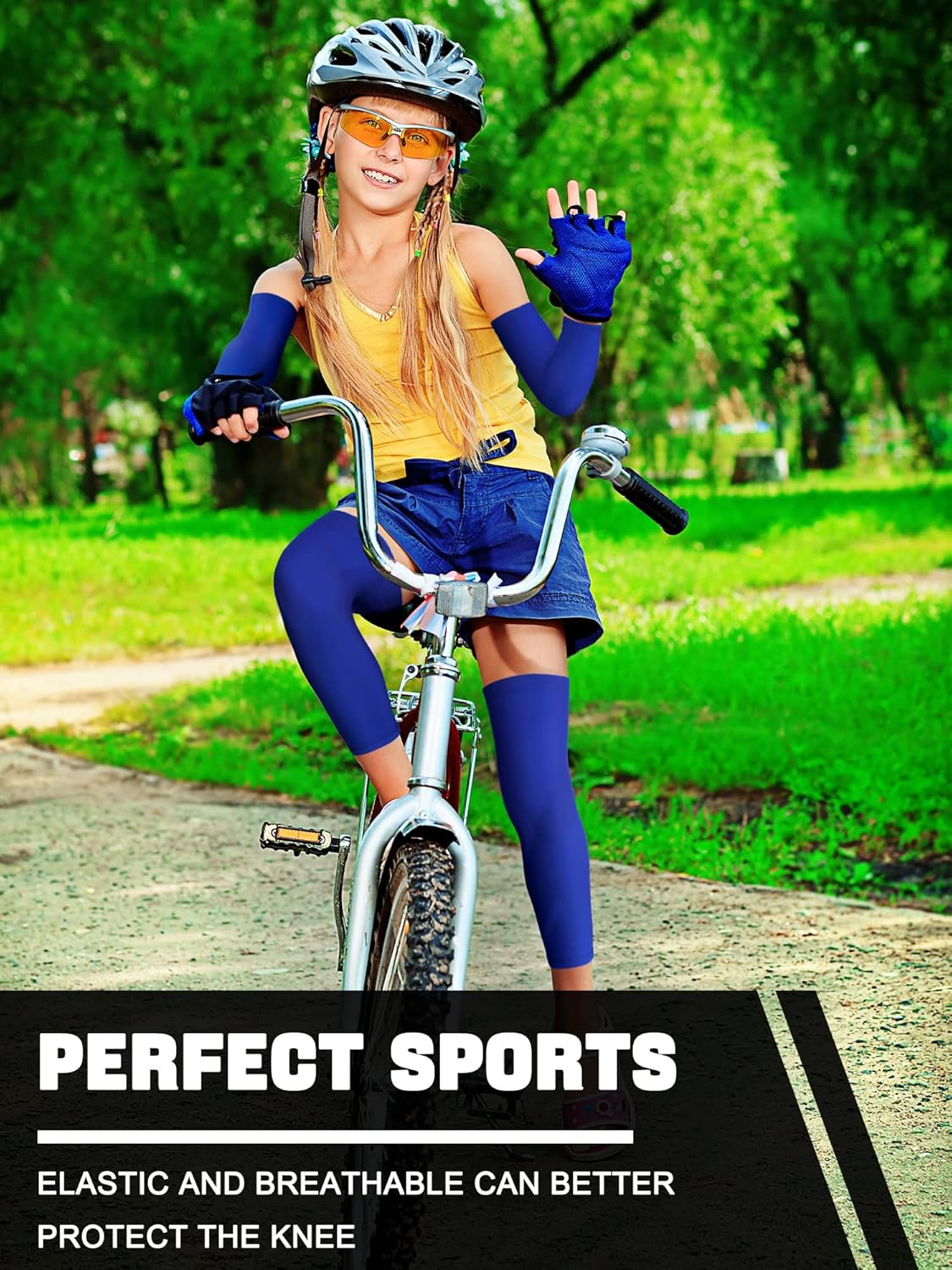 8 Pairs Kids Arm Sleeves and Basketball Leg Sleeves Set Non Slip Long Compression Leg Sleeves for Boys Girls Youth image number 6