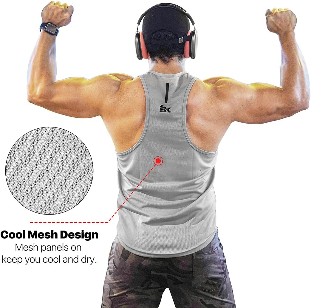 BROKIG Men'S Lightweight Gym Tank Top,Mens 2 Pack Workout Slim Fit Singlet Performance Cool Mesh Muscle Sleeveless Shirt image number 6