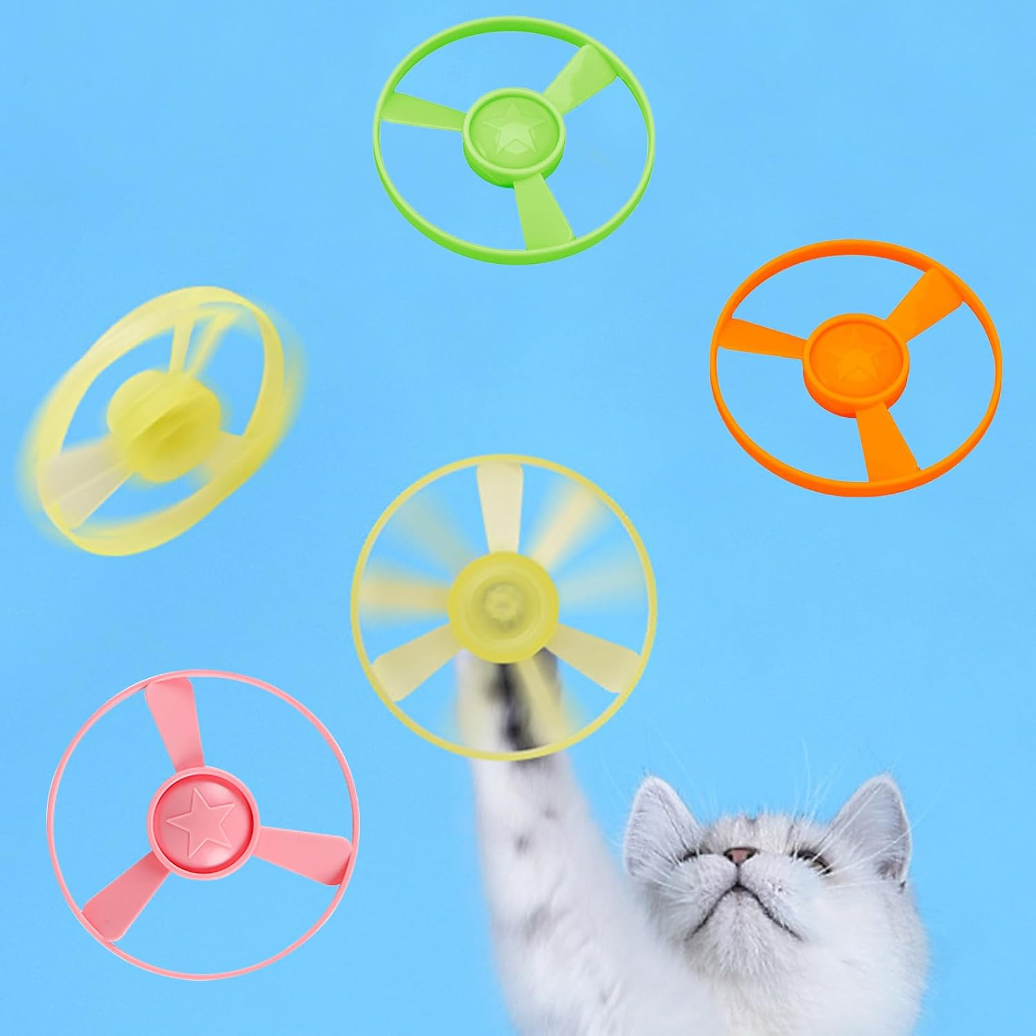 WVRLY 10 Colourful Flying Discs Cat Fetch Cat Chasing Funny Toys for Interaction, Exercise, Training, Hunting, Chasing (Only 10 Propellers Included) image number 6