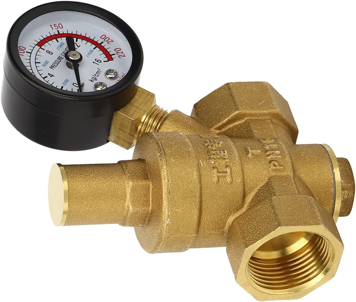 DN20 Brass Adjustable Water Pressure Regulator Valve with Pressure Adjustment Knob Meter for RV Travel Trailer image number 2
