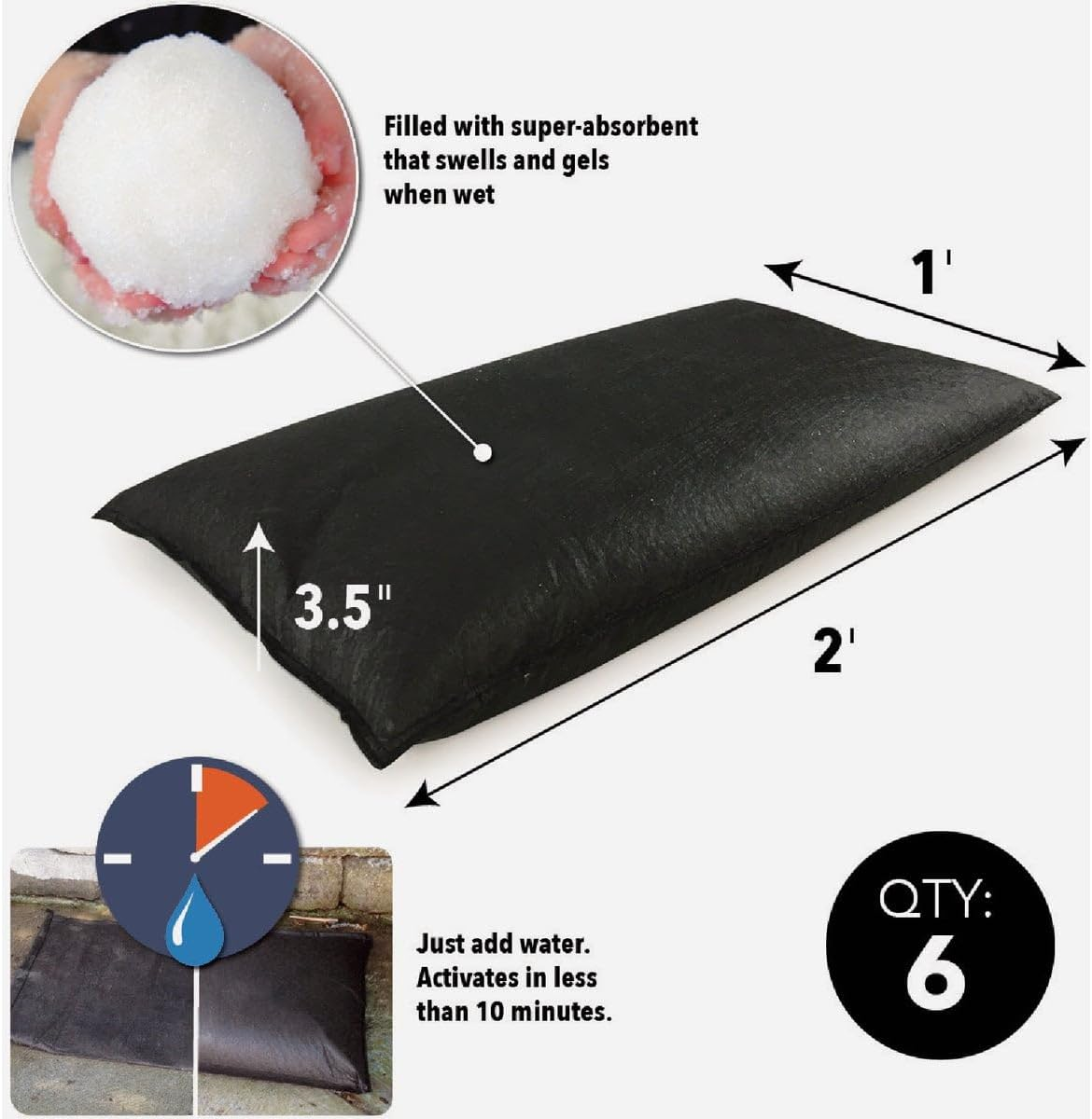 Pack of 6 Quick Dam Sandless Sand Bags 600Mm Self Inflating No Sand Required! by Quick Dam image number 4