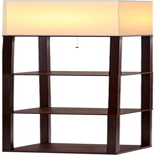 Artiss Floor Lamp, Vintage Wood Led Light Lamps Bookshelf Corner Shelf Standing Lights Display Stand Storage Organiser Home Decor for Living Room Bedroom, 3 Tier Shelves Pull-String Switch Brown image number 1