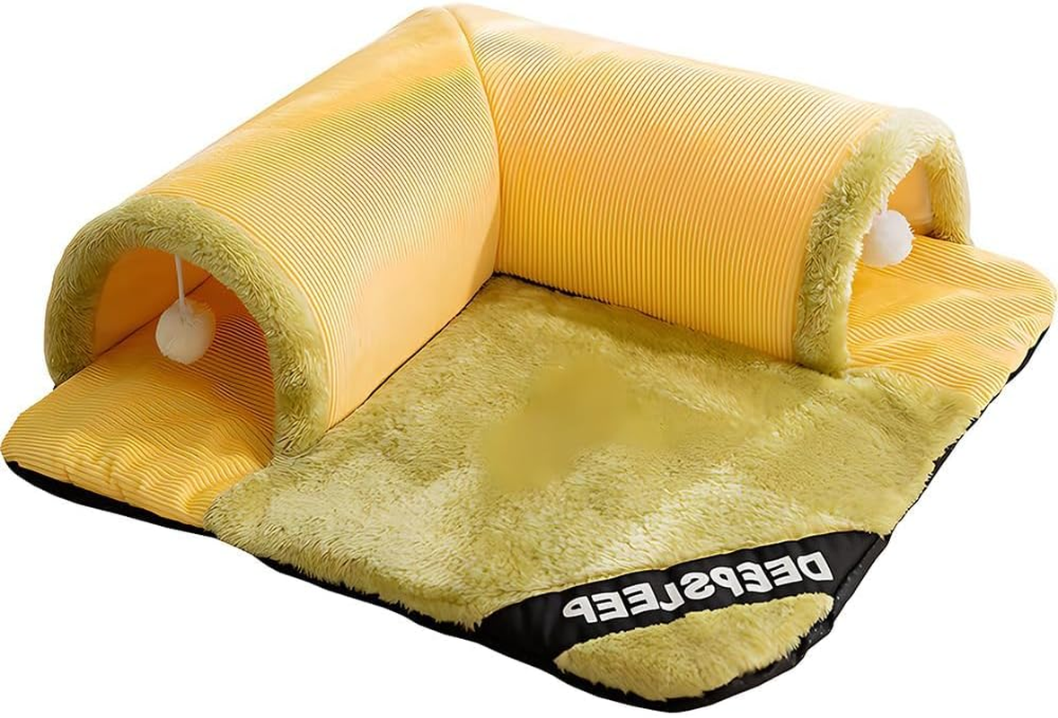 Plush Cat Tunnel Bed for Indoor Cats, Fluffy Cat Cave Tube with Hanging Ball for Fun and Rest, Multifunctional Cat Cat Tunnel Bed for Cat Kitten Rabbit Puppy Ferret