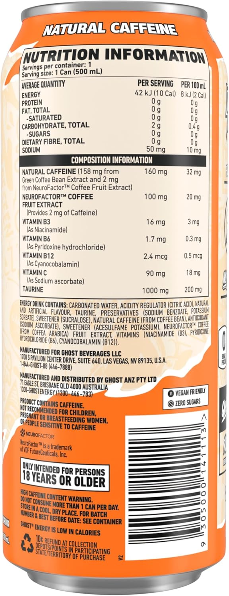 GHOST Energy Drink - 12-Pack, Fizzy Orange, 500 Ml Cans - Energy & Focus & No Artificial Colours - 160Mg of Natural Caffeine - Vegan image number 1