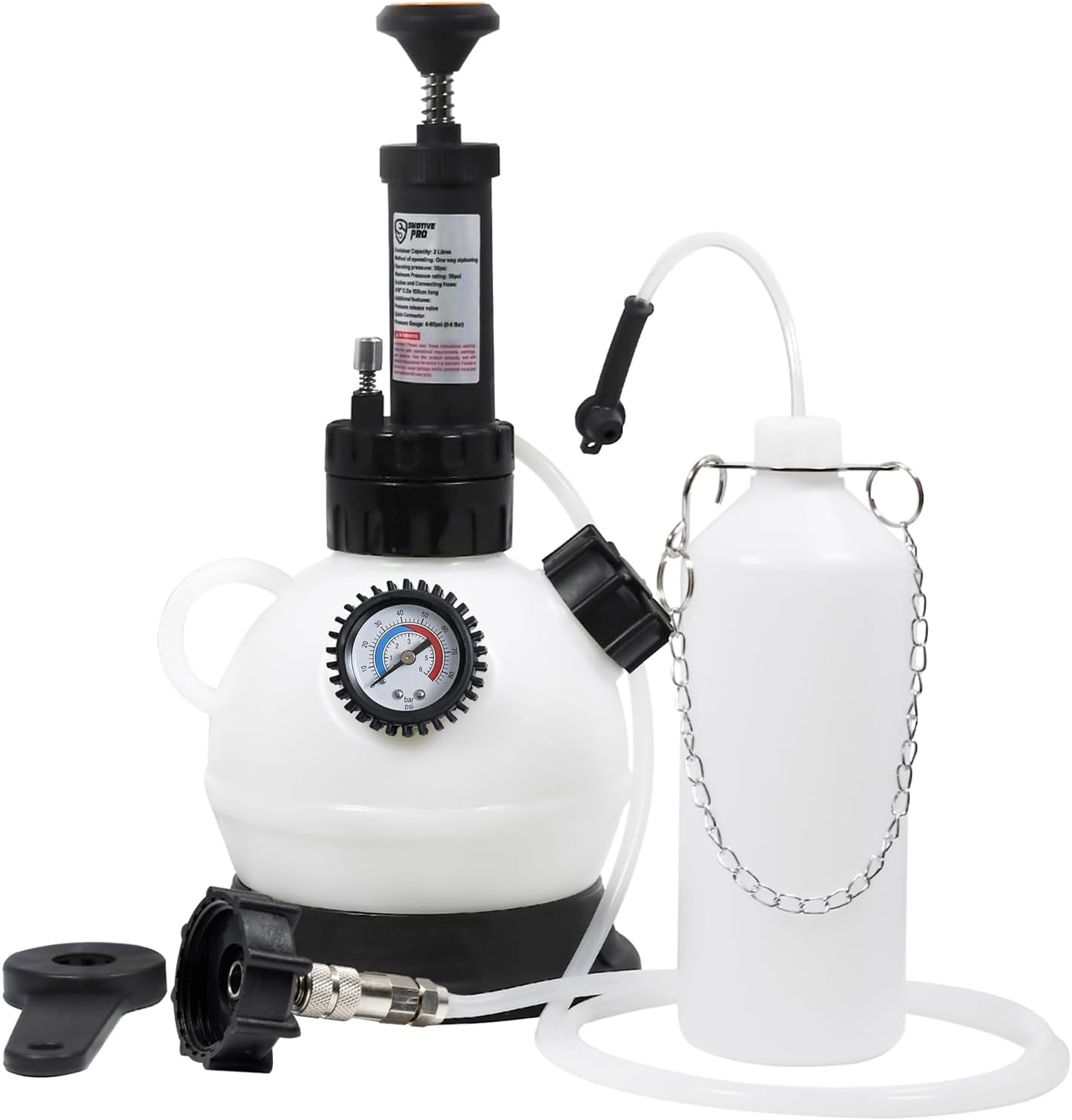 SMOTIVEPRO 2L Manual Brake Bleeder Fluid Pump, One Man Professional Brake Bleeder Kit Suitable for Most European Brake Mast Cylinder Reservoirs image number 2