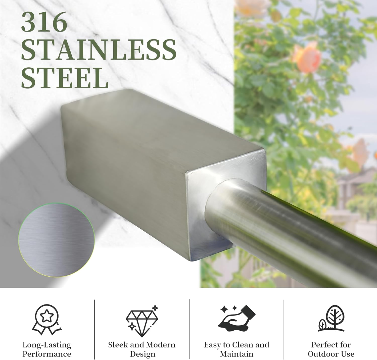 SUMGREEN 316 Stainless Steel 1.2 Inch round Spout Scupper, Water Fountain Spillway Landscape Decor Overall Length 7.5 Inch for Outdoor, Pools, Ponds, Water Walls (Silver) image number 2