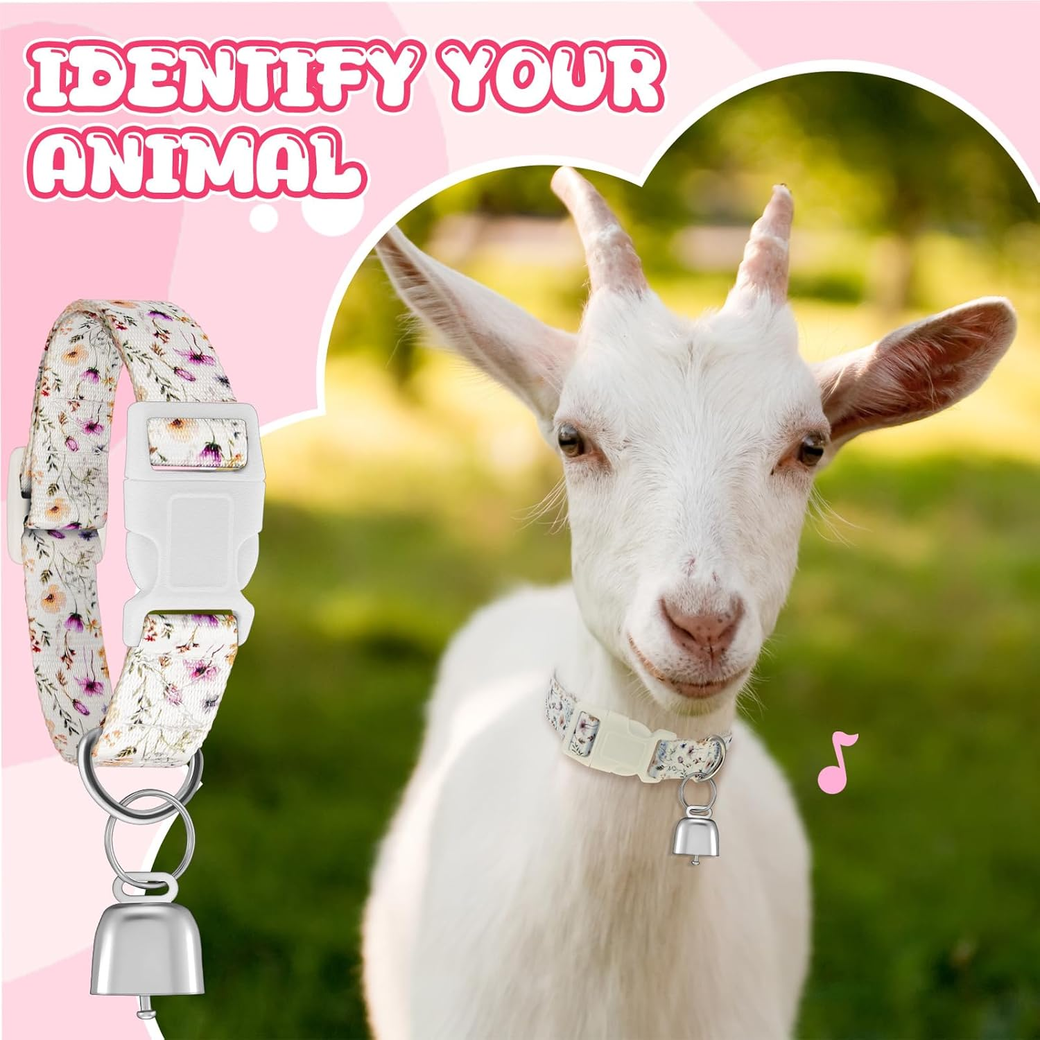 2 Pack Goat Collars with Bells, Sheep Grazing Copper Bells and Adjustable Nylon Collar Set Loud Bronze Bell for Farm Animal Sheep Cow Accessories Christmas Thanksgiving Gift for Goat Lovers image number 1