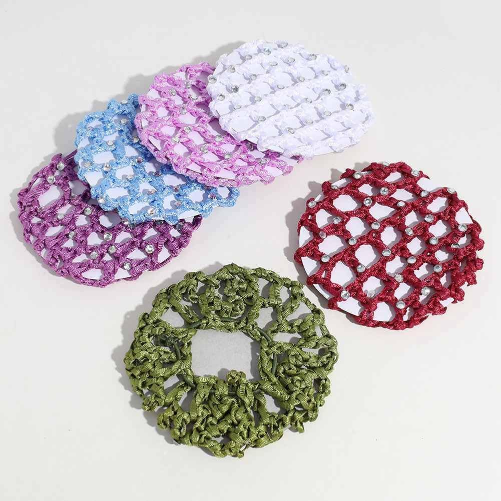 SHTGOI Pack of 2 Hair Net Bun with Rhinestone Bun Hairstyle Aid Fabric Knot Net Glitter Crystal Hair Nets Hairstyles Elastic Bun Net for Girls Women Ballet Gymnastics Figure Skating Dance Light Purple image number 1