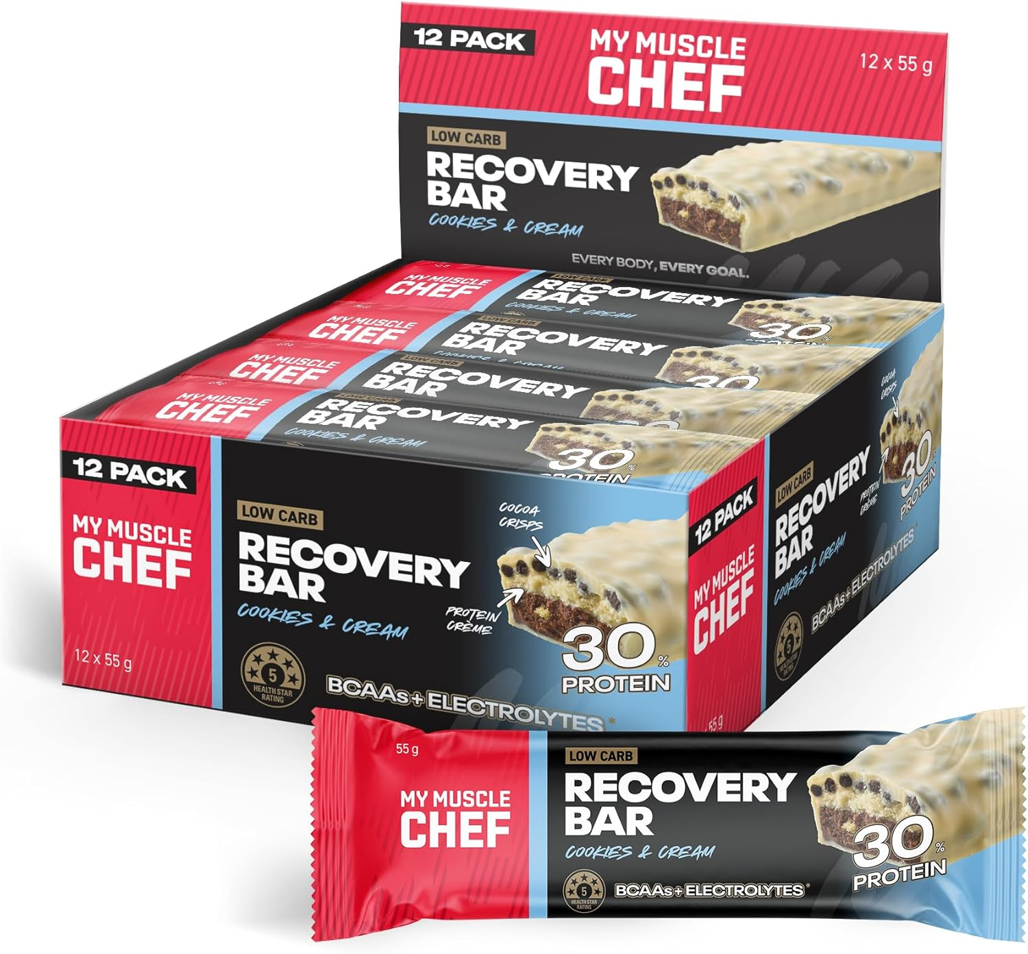 Recovery Bar Cookies & Cream Pack of 12 X 55G image number 3