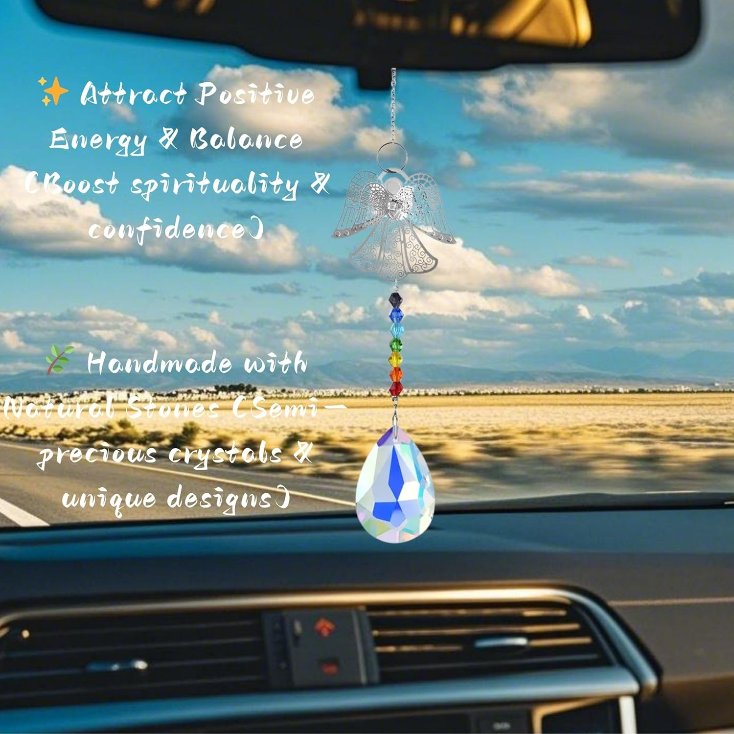 MOTOFITOOL Crystal Sun Catcher for Car, Car Charms Rear View Mirror,Angel Hanging Ornamentcar Sparkling Crystal Prism Decor, Cars Accessories for Women image number 2