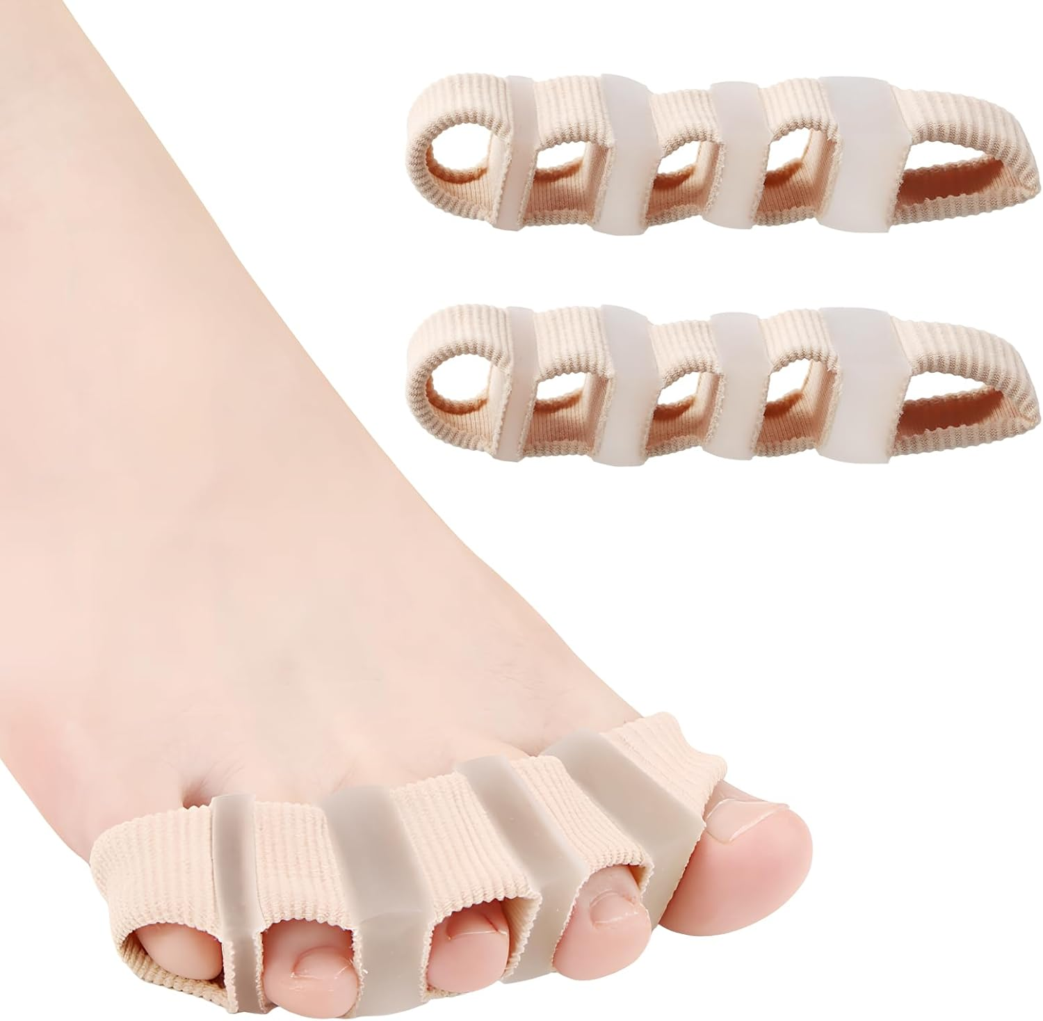 2 Pcs Gel Toe Separator, Tube Bandages, Silicone Toe Stretcher, Hallux Valgus Correction, Gel Big Toe Spacer with 5 Loops, Double Hole Toe Orthosis for Bunion Pain and Overlapping Toes, Women and Men (5 Toes * 2) image number 3