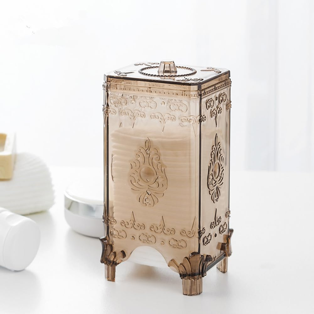 NUZAMAS Cosmetic Cotton Storage Box Transparent Square Cotton Pads Container Face Cotton Balls round Cotton Dispenser Holder Transparent Desktop Storage Box image number 3