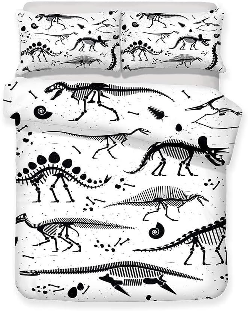 Cute Dinosaur Duvet Cover Set for Children Boy Girl Single Double King Size Bed, Morbuy 3D Printed Microfiber Bedding Sets with Pillowcases and Quilt Case (180X210Cm,Dinosaur Skeleton) image number 2