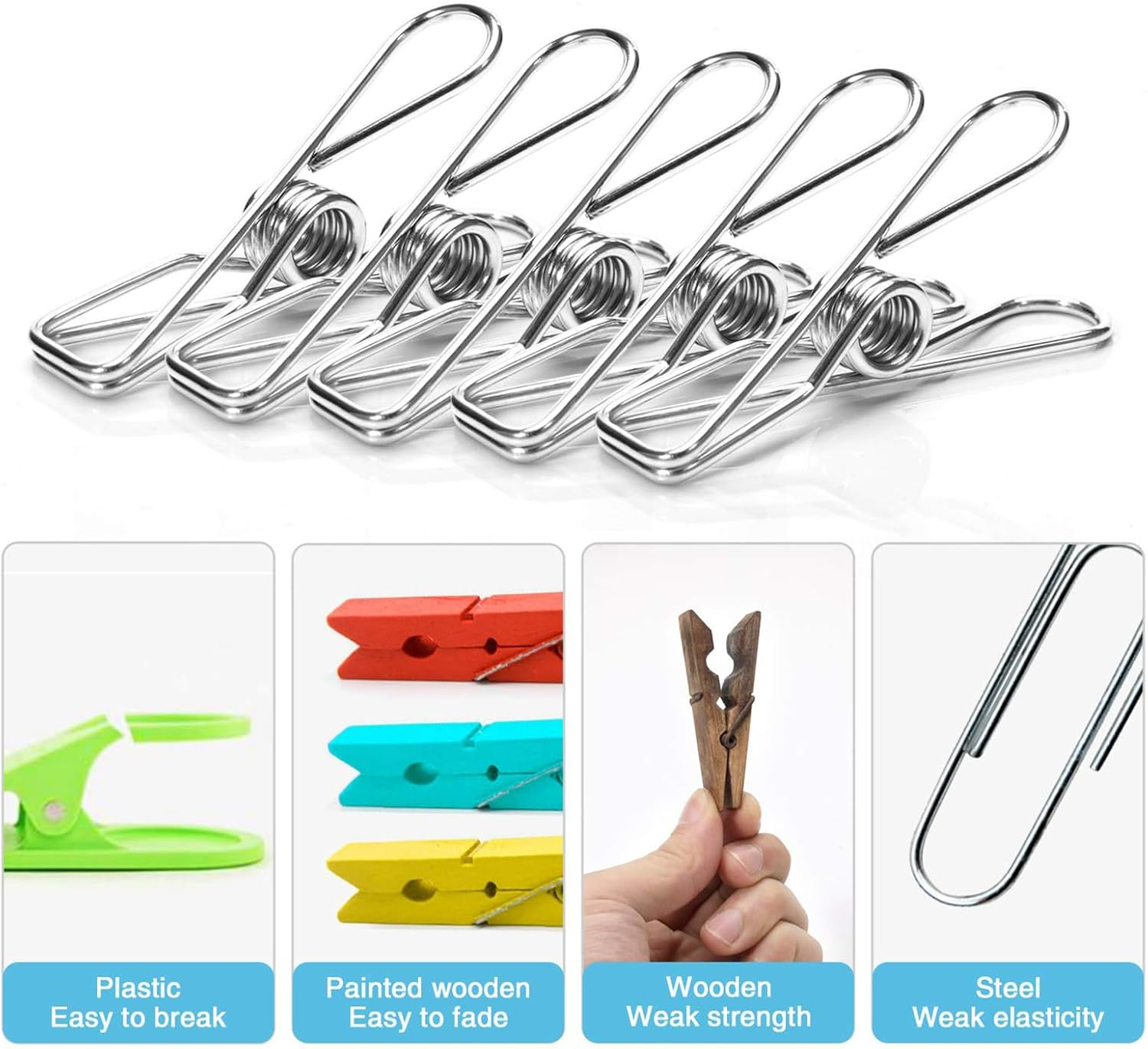 40 Pack Wire Clothes Pins Heavy Duty Outdoor, Stainless Steel Clothespins for Hanging Clothes, Metal Clothes Pegs, Clothing Clips, Laundry Pins 1.8Mm Diameter 6Cm Long image number 6