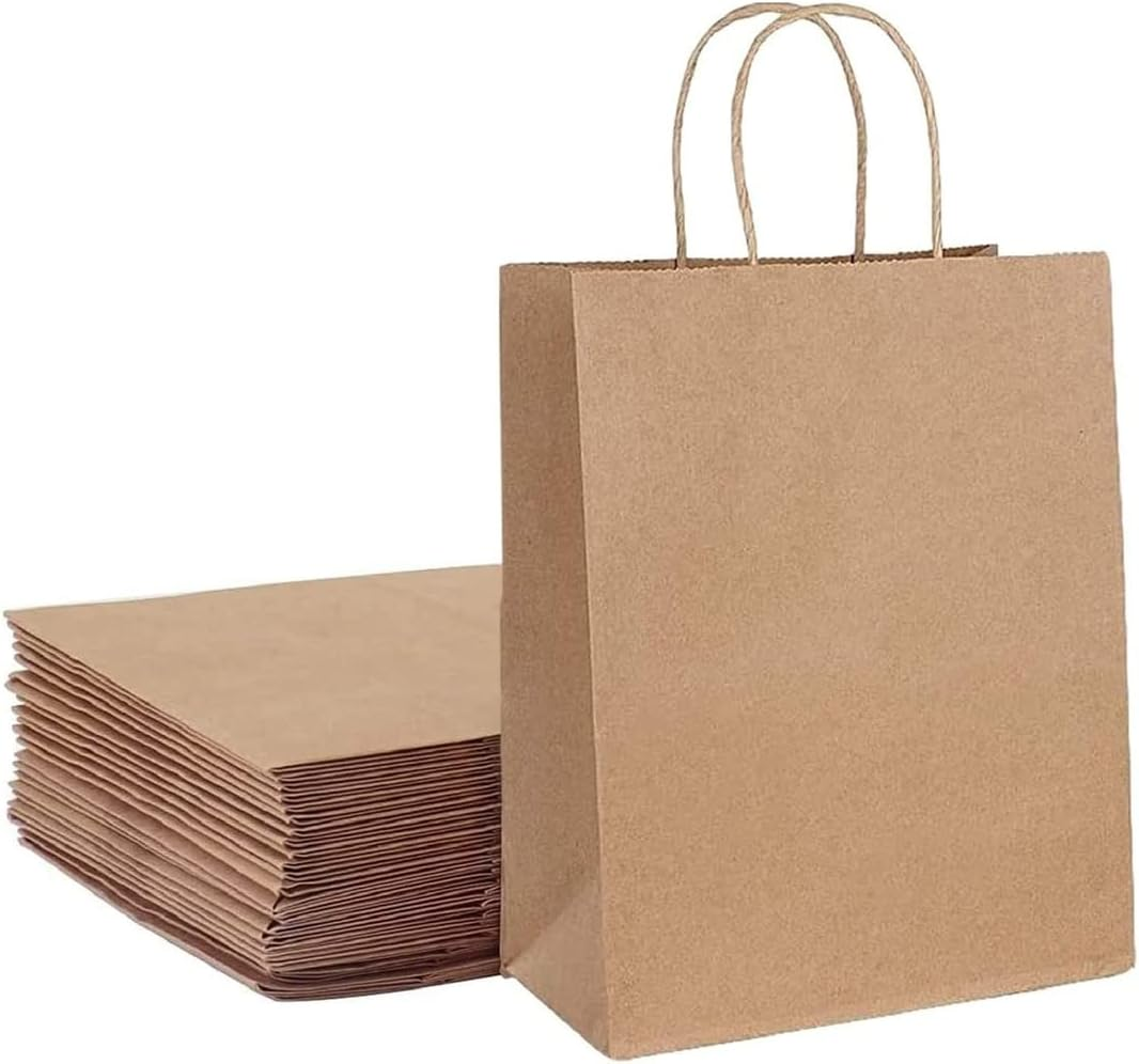 50 Pcs White Kraft Paper Bags with Handles,21 X 11 X 27Cm Gift Bag Kraft Paper Party Gift Bag,Small Gift Bags Eco-Friendly Kraft Bags for Gifts,Business, Shopping, Retail Merchandise Bags