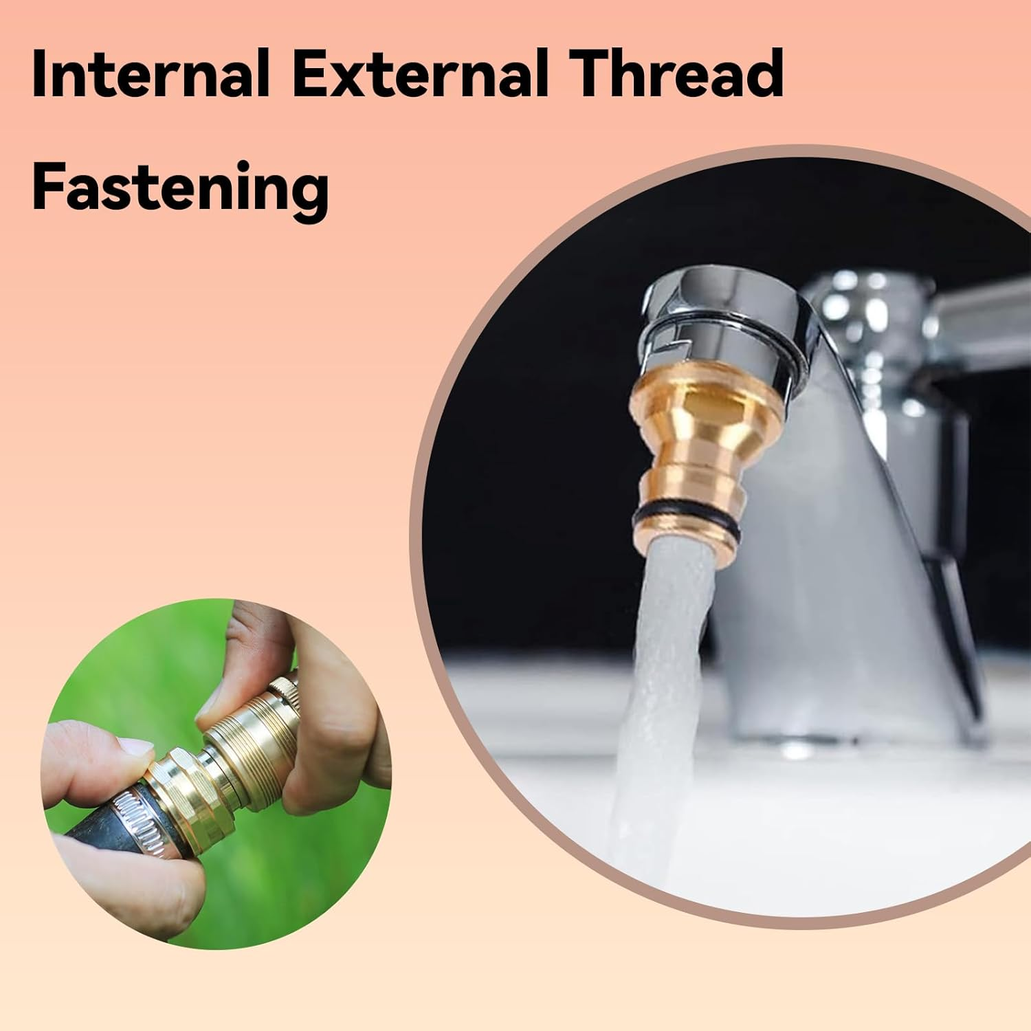 Brass Garden Hose Quick Connect Adapter - Threaded Tap Connector for Kitchen Sink, Bathroom & Outdoor Use, 22Mm Female 24Mm Male Brass Fitting image number 3