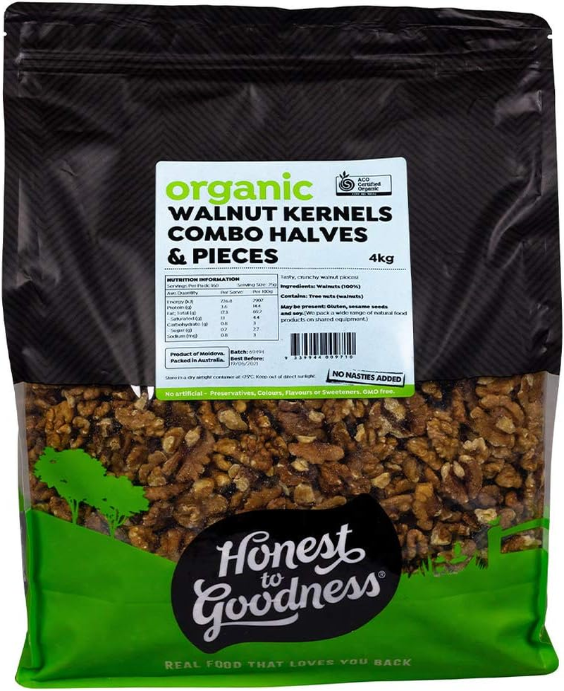 Honest to Goodness, Organic Walnut Kernels Premium Halves & Pieces, 4 Kg - Distinct Nutty Flavour, Indulge in Their Creamy Texture and Satisfying Crunch.