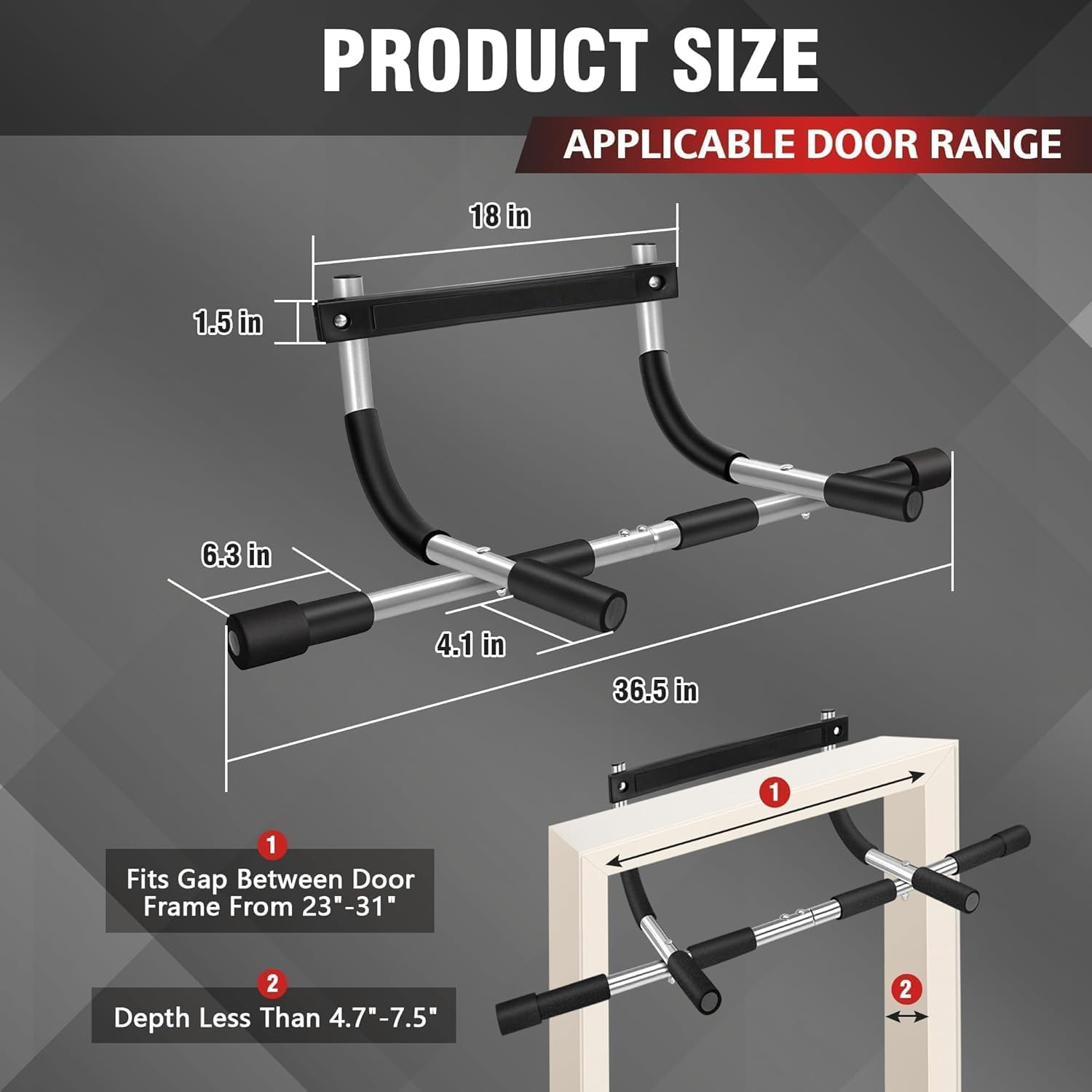 Pull up Bar for Doorway, Thickened Steel Max Limit 450 Lbs Upper Body Fitness Workout Bar, Multi-Grip Strength for Doorway, Indoor Adjustable Width Chin-Up Bar Fitness Trainer for Home Gym Portable image number 1