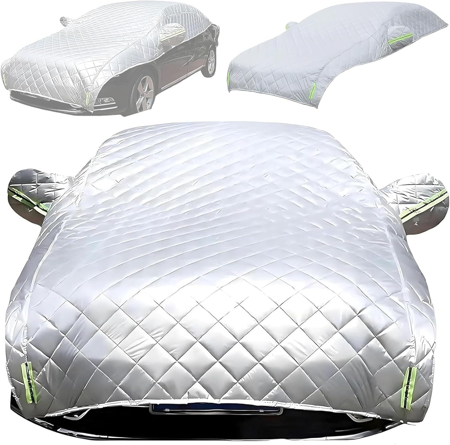 Premium All-Weather Hail Protection Car Cover, Heavy Duty 190T Silver-Plated Fabric, Quilted 5-Layer Design with Reflective Strips, Multiple Sizes for Sedan, SUV, Hatchback (Black, S)