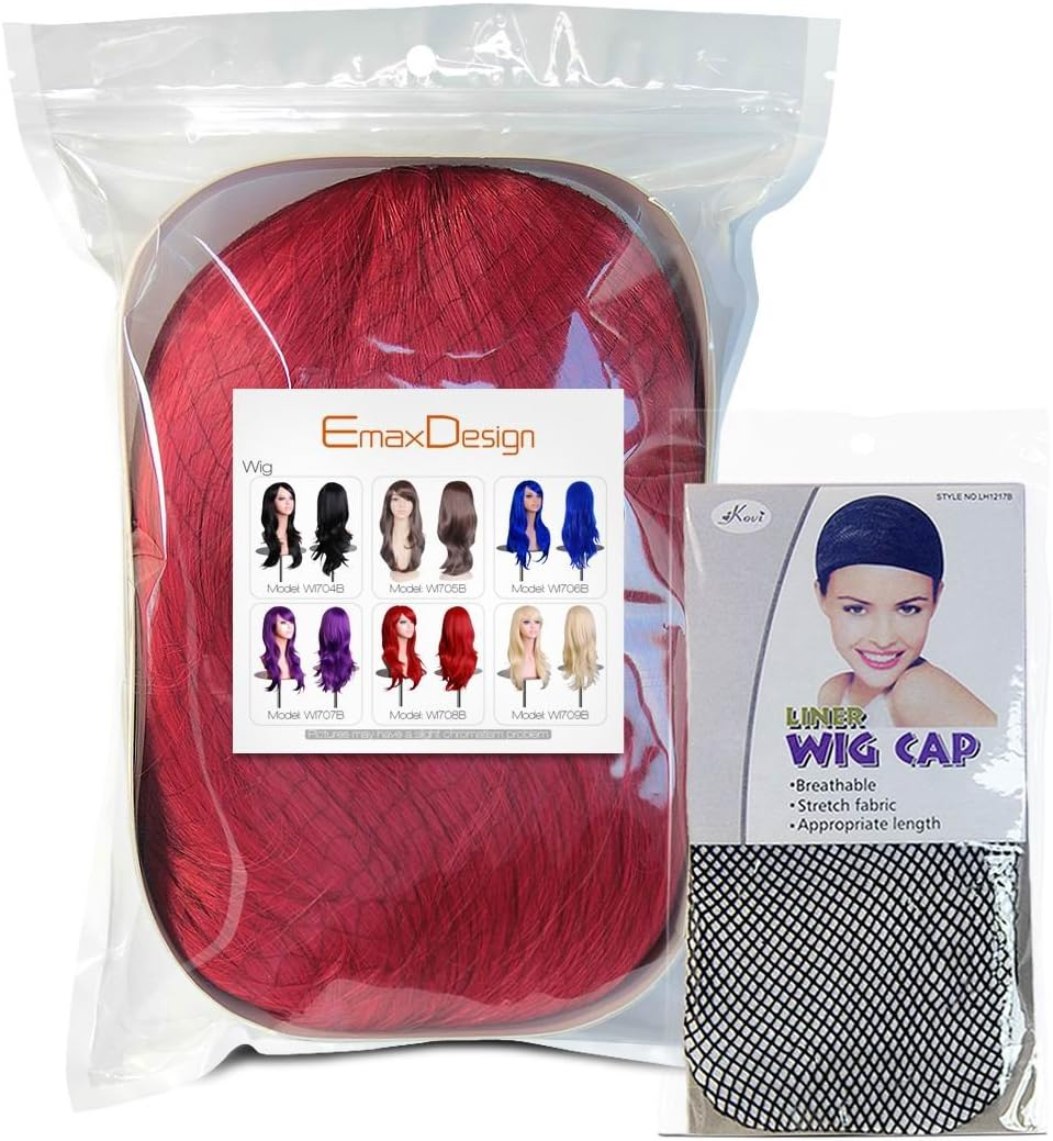 Emaxdesign Wigs 28 Inch Wavy Curly Cosplay Wig with Free Wig Cap and Comb (Red) image number 1