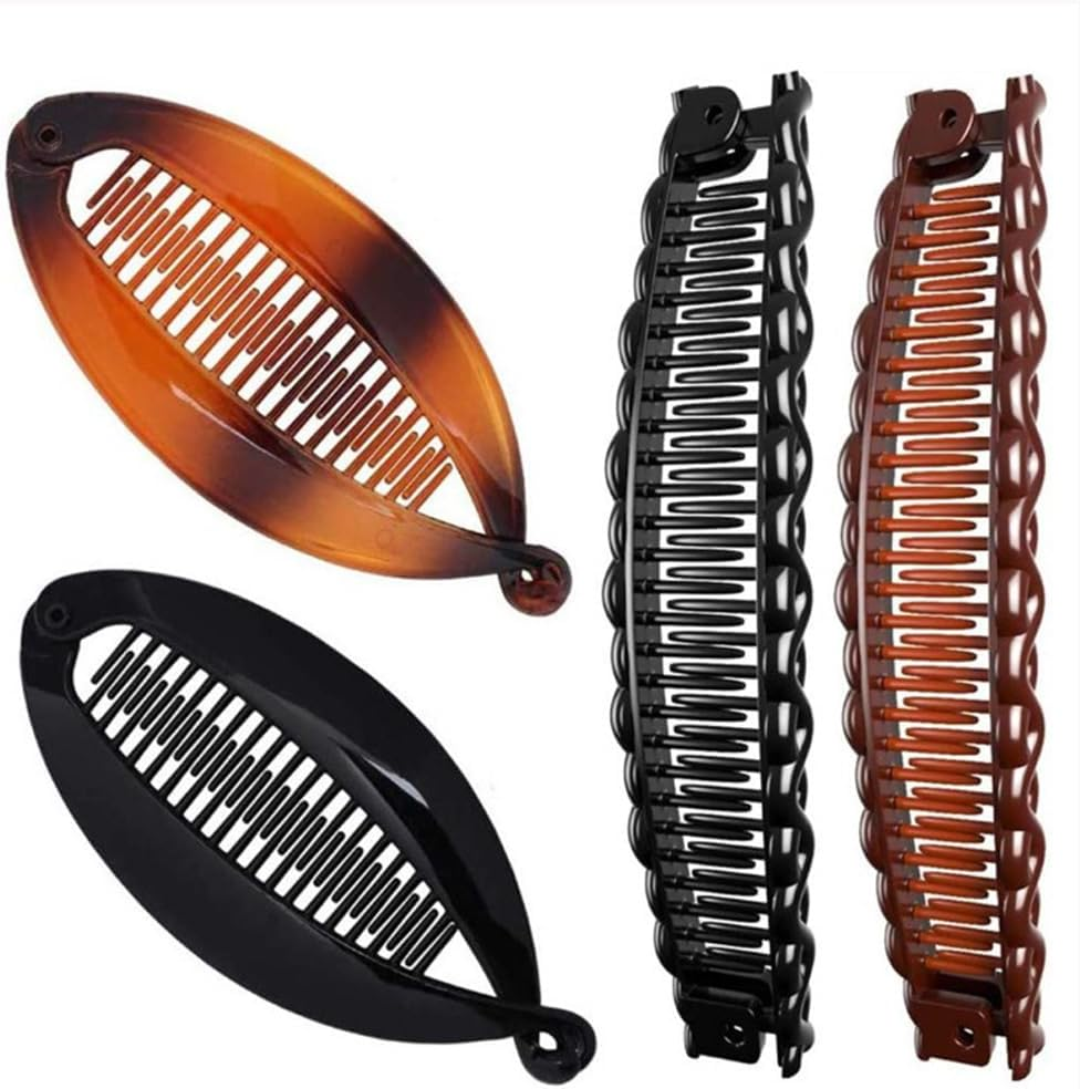 Banana Hair Clips,4 PCS Fishtail Hair Clip Non-Slip Banana Comb Clips Vintage Clincher Combs Tool Resin Hair Clips for Women Girls Thin Fine Curly Hair image number 4