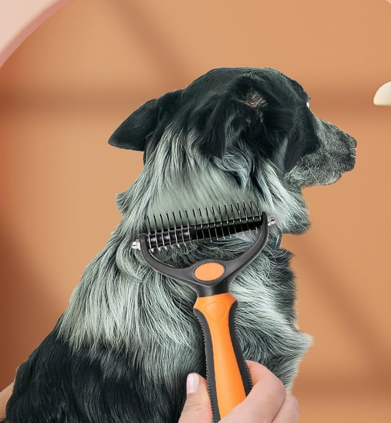 Undercoat Rake for Dogs, 2 in 1 Dematting Comb & Deshedding Tool for Long Hair Pets, Pet Hair Grooming Brush, Clear Mats and Tangles, Reduces Shedding (Orange, One Size) image number 3