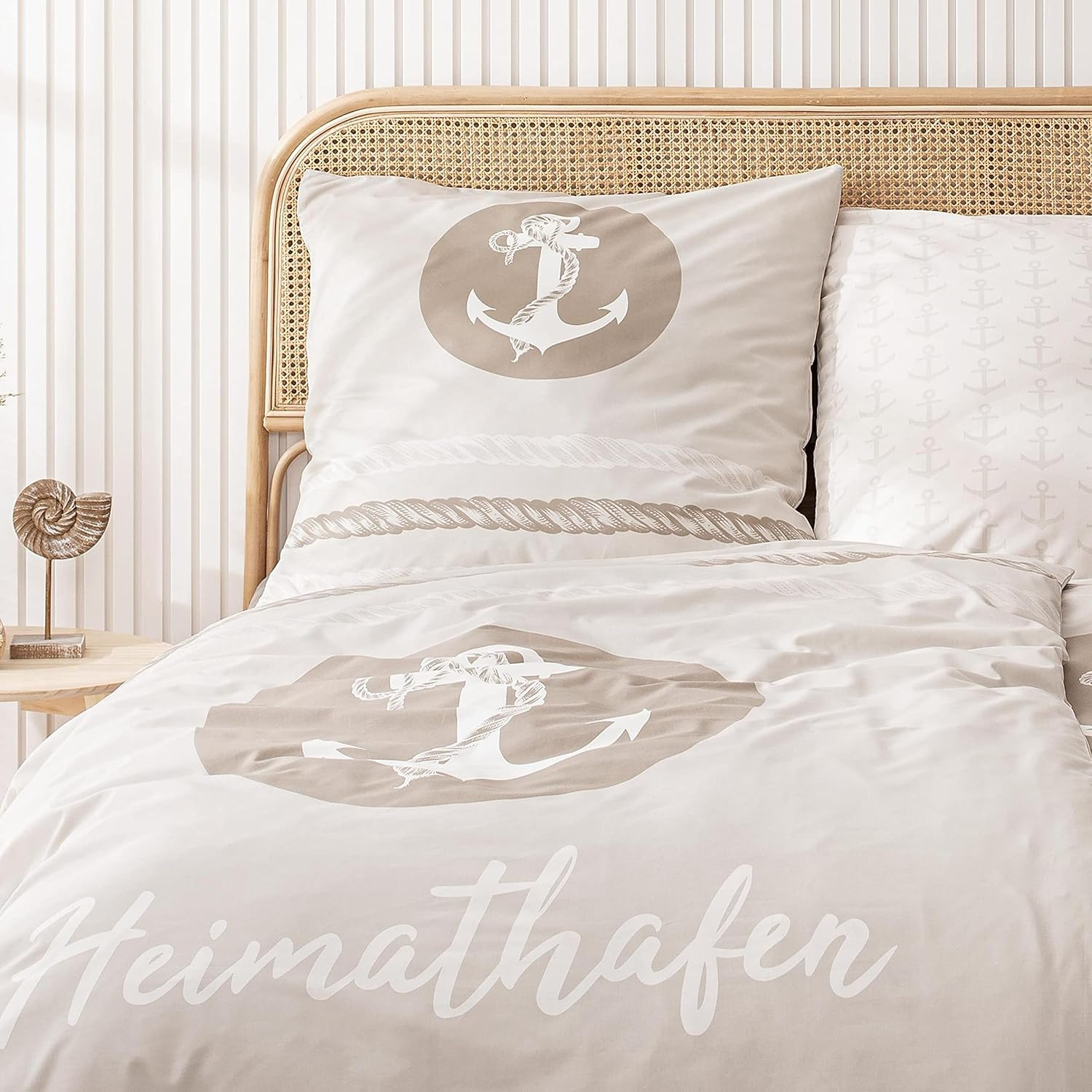 Traumhelden Anchor Bed Linen 135 X 200 Cm, Partner Bed Linen, Home Port, Pillowcase 80 X 80 Cm, Duvet Cover 135 X 200 Cm, 100% Cotton, 4-Piece Set image number 5