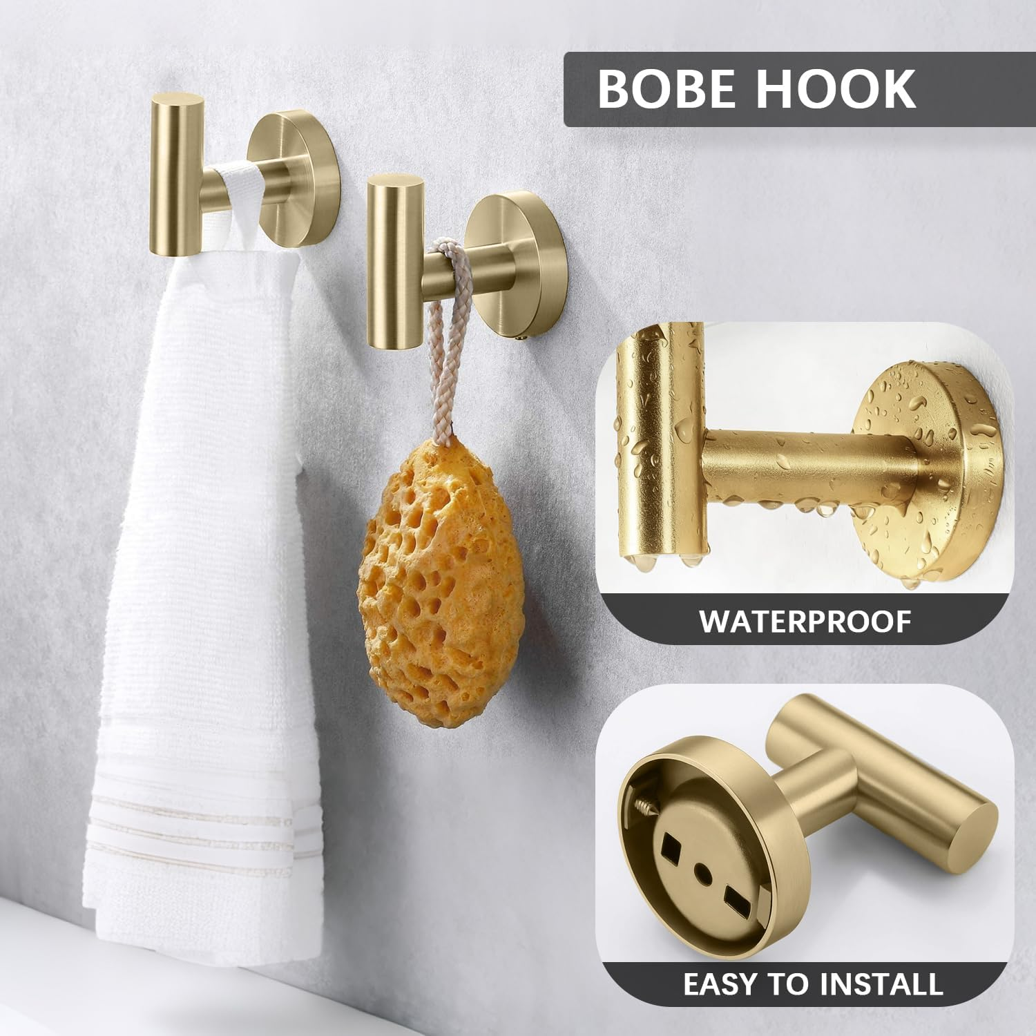 Outdoorpal 5-Piece Bathroom Hardware Set in Brushed Dark Gold - 23.6 Inch Towel Bar & Rack Set, Crafted from Durable SUS304 Stainless Steel