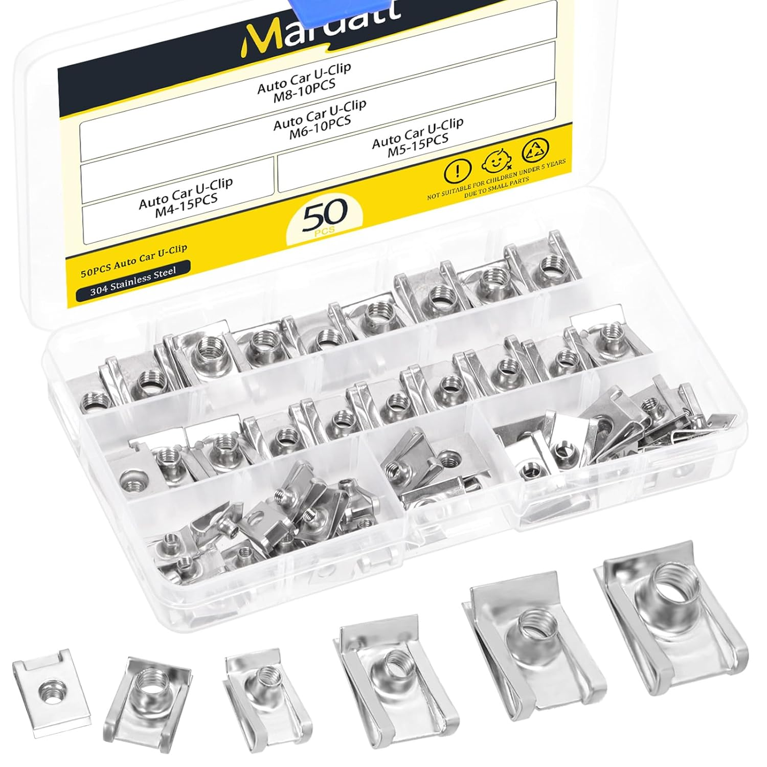 50Pcs M4 M5 M6 M8 304Stainless Steel Auto Car U-Clip, Automotive U Nut Clips U-Style Clip-On Nuts U Fastener Clips U Clip Nuts for Engine Fender Bumper Dash Door Panel Interior image number 3