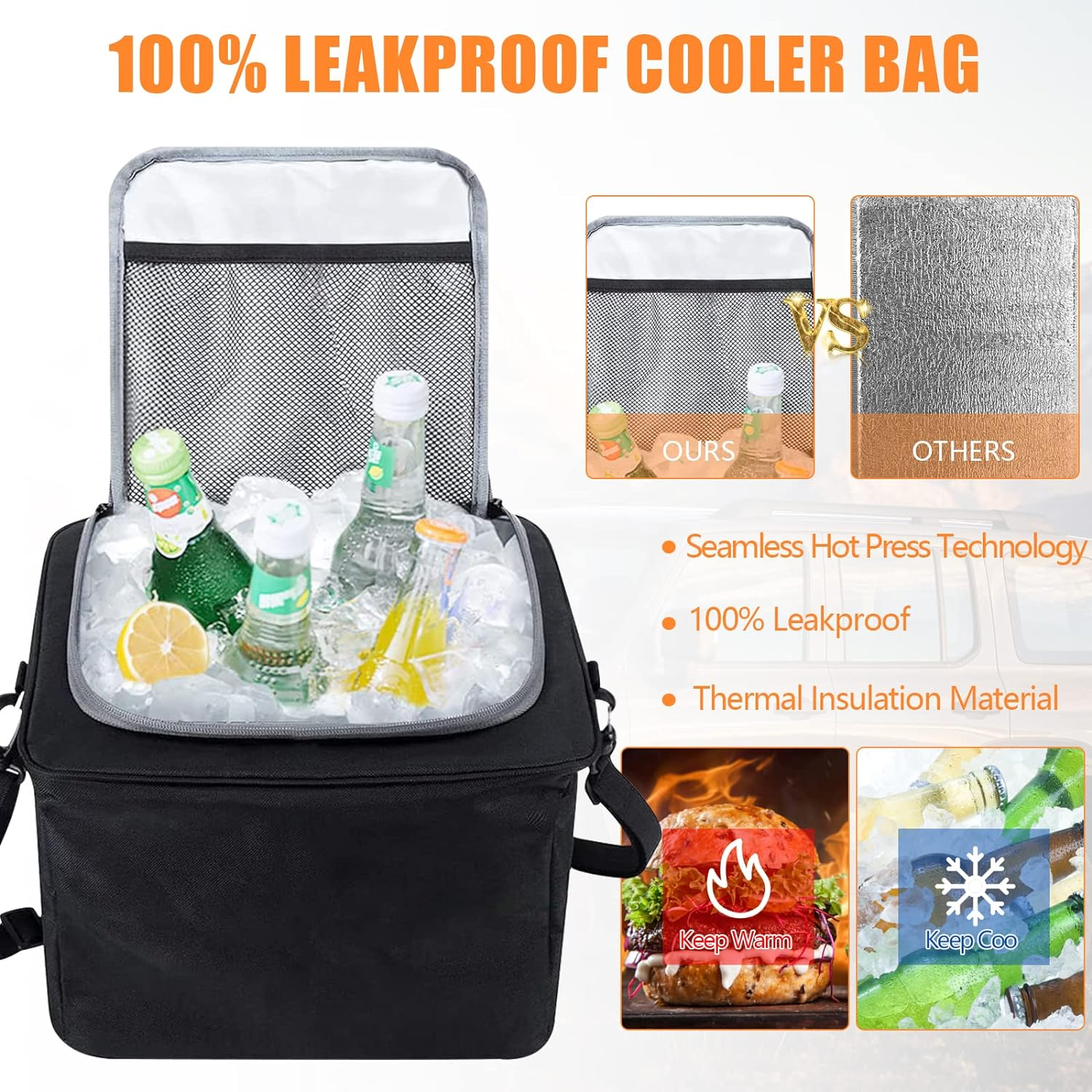 Trunk Organizer for Car, Foldable Car Storage Bag Portable with Built-In Leakproof Insulation Cooler Bag, 5 Compartments Vehicle Divider Heavy Duty Cargo Tote for SUV RV Lorry Truck Car Trip (T783) image number 5