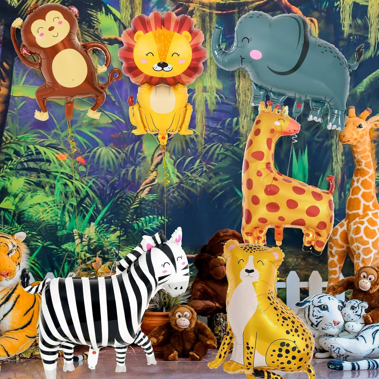 6 Pcs Jungle Safari Animals Foil Balloons,Giant Zoo Animal Balloons Zebra Elephant Monkey Lion Giraffe Leopard Shaped Animal Balloons for Wildlife Theme Birthday Party Decorations image number 4
